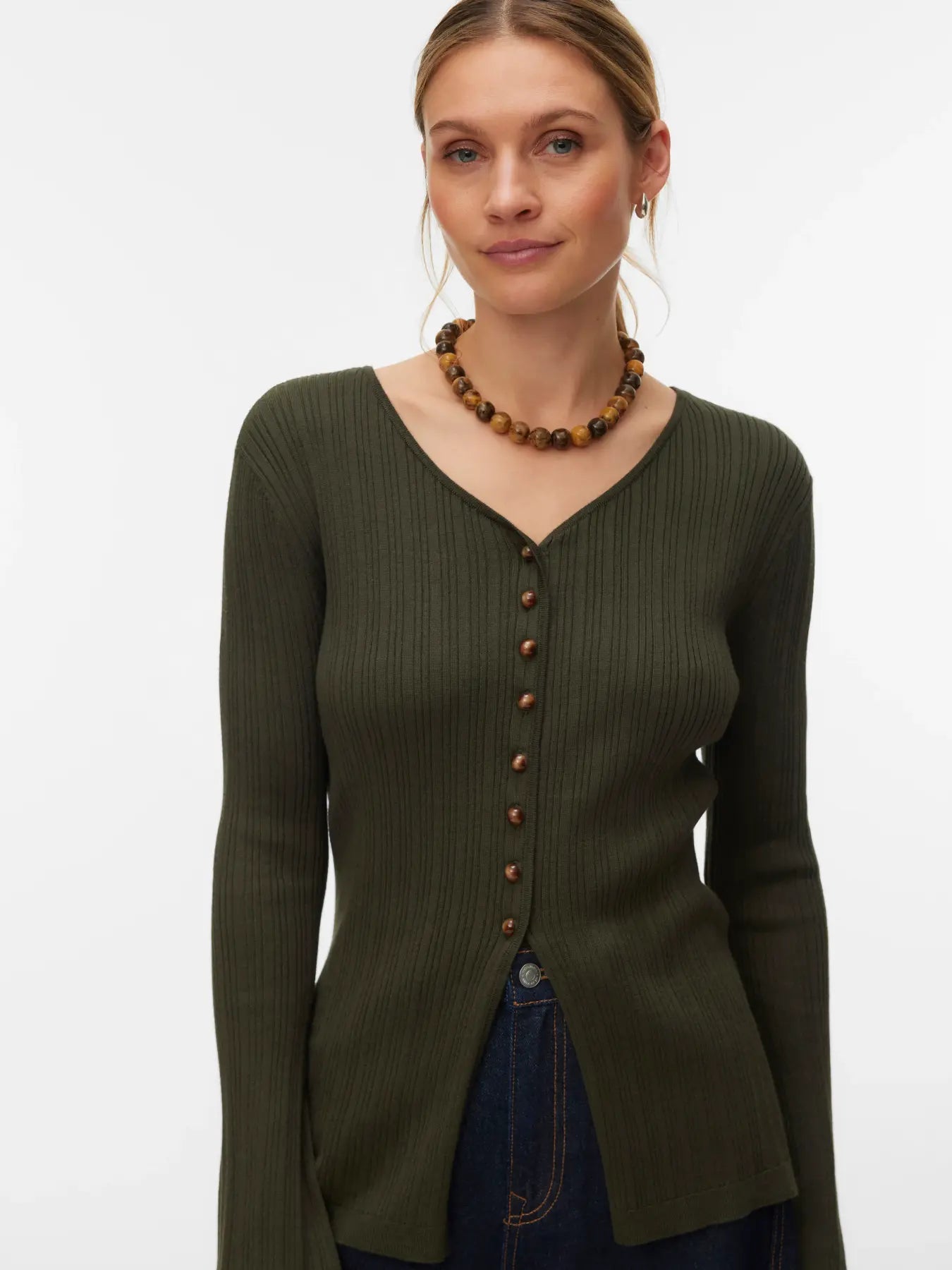 VM WILLOW RIBBED CARDIGAN - FOREST NIGHT