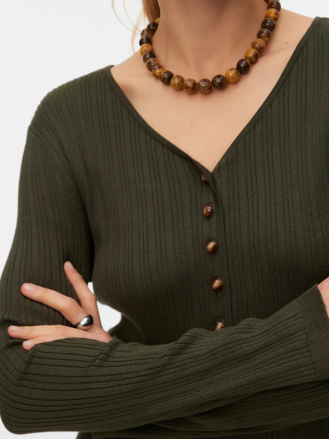VM WILLOW RIBBED CARDIGAN - FOREST NIGHT