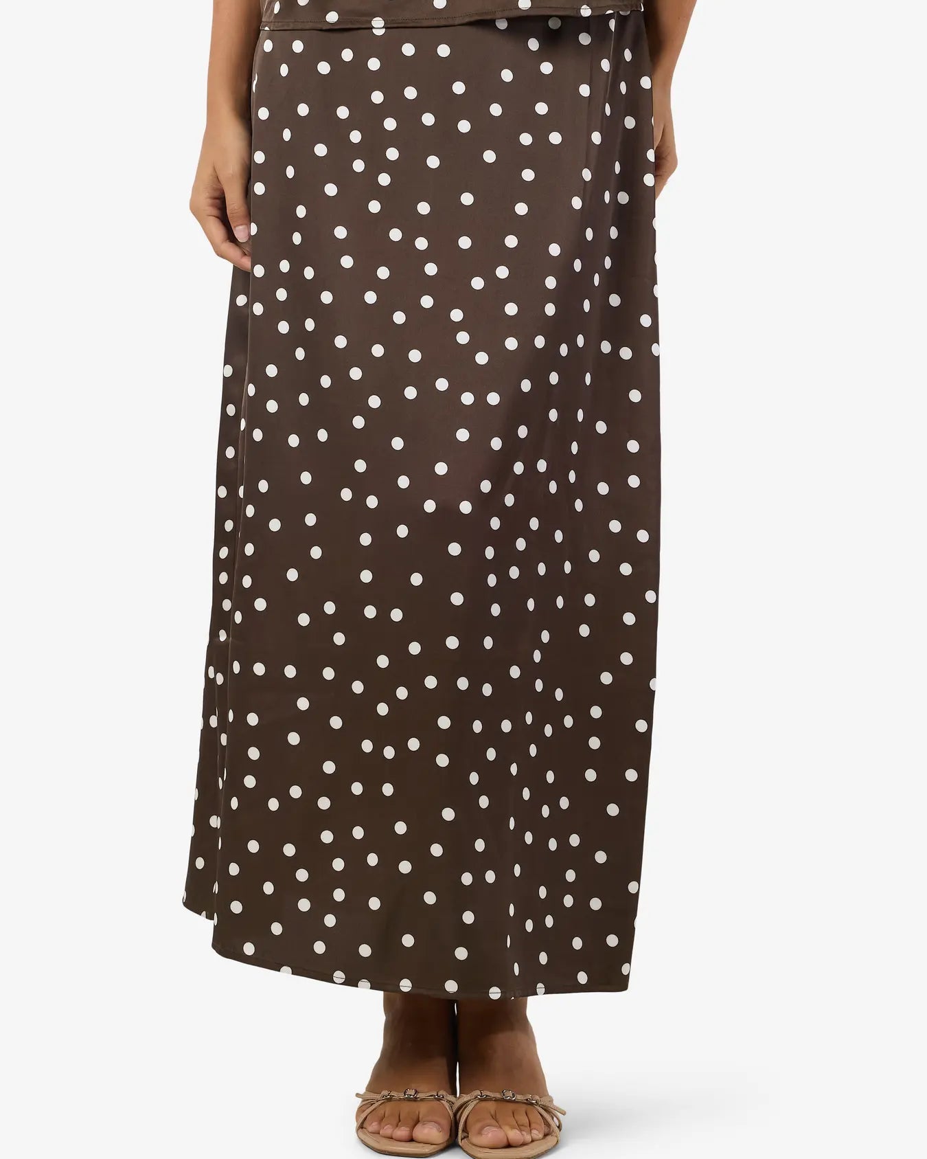 NM BAMBI POLKA DOT MIDI SATIN SKIRT - CHOCOLATE BROWN