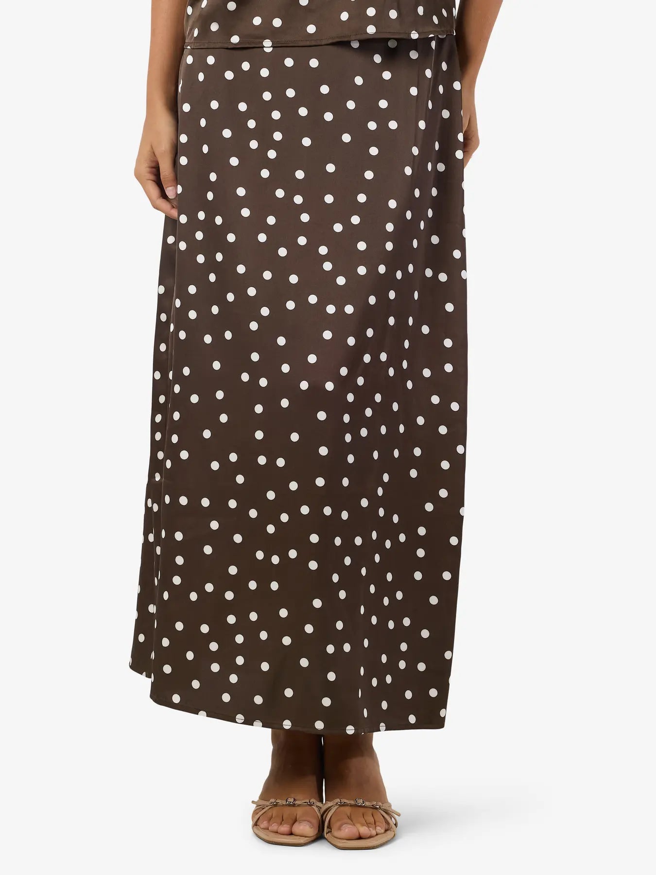 NM BAMBI POLKA DOT MIDI SATIN SKIRT - CHOCOLATE BROWN