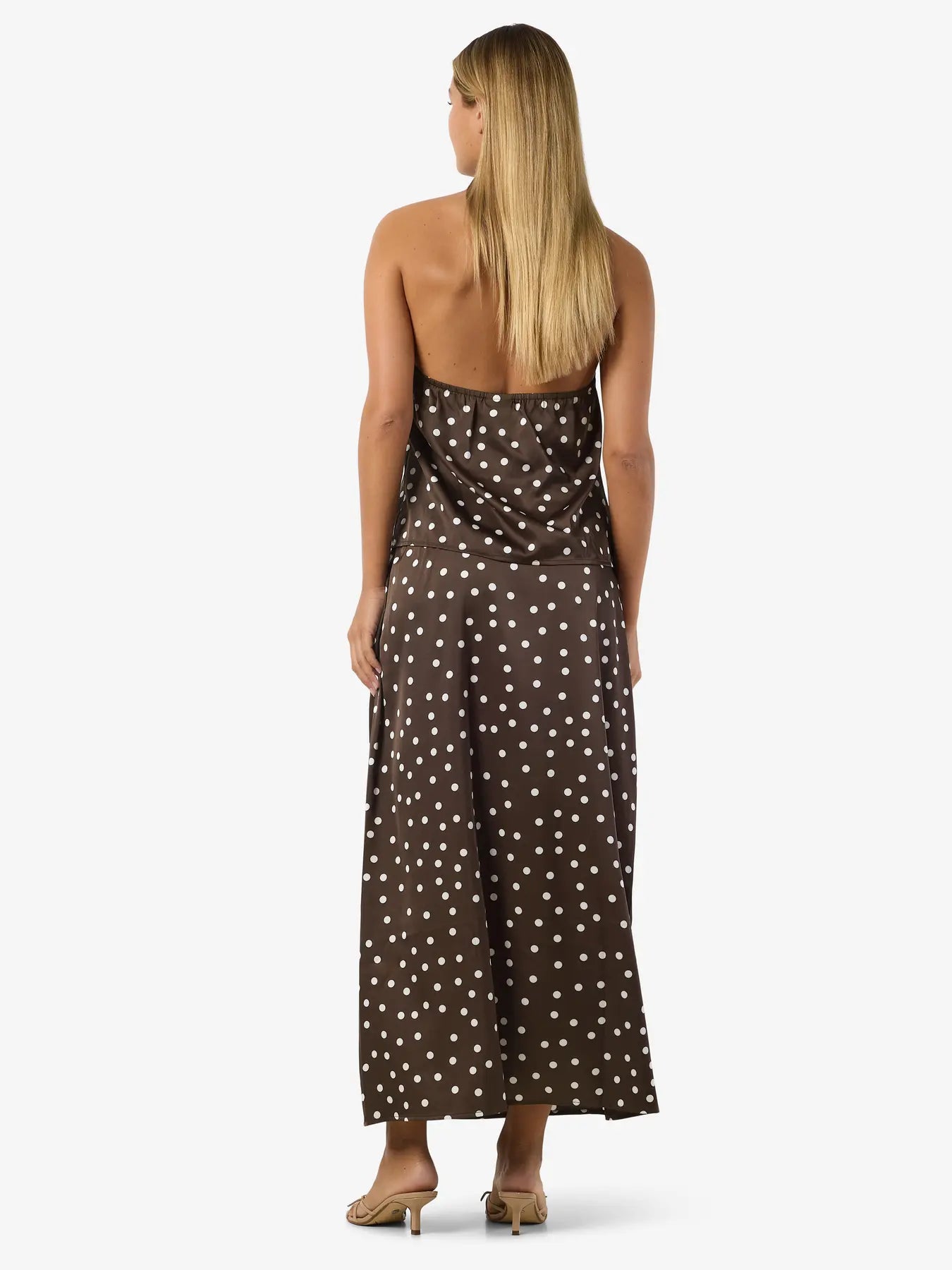 NM BAMBI POLKA DOT MIDI SATIN SKIRT - CHOCOLATE BROWN