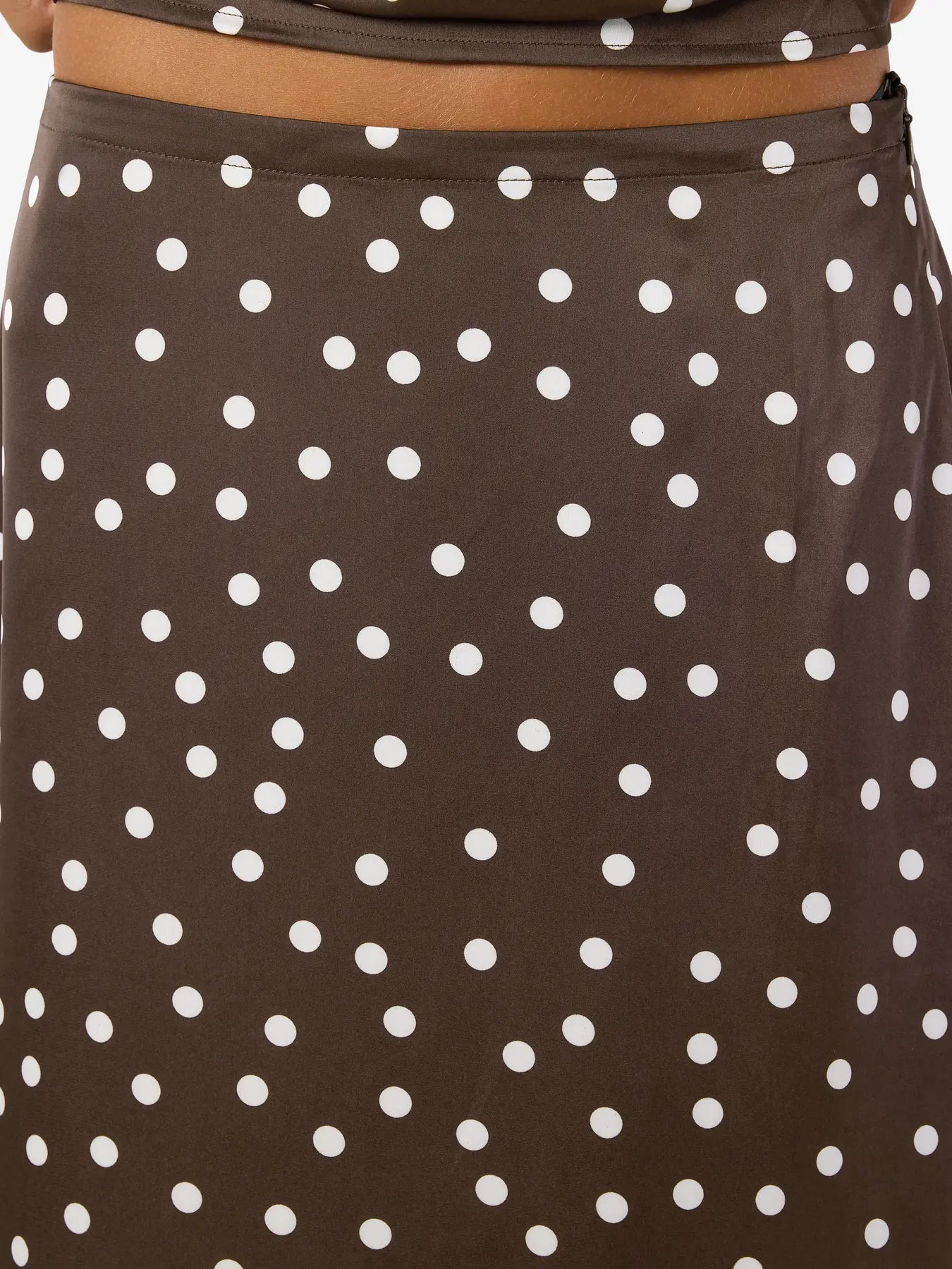 NM BAMBI POLKA DOT MIDI SATIN SKIRT - CHOCOLATE BROWN