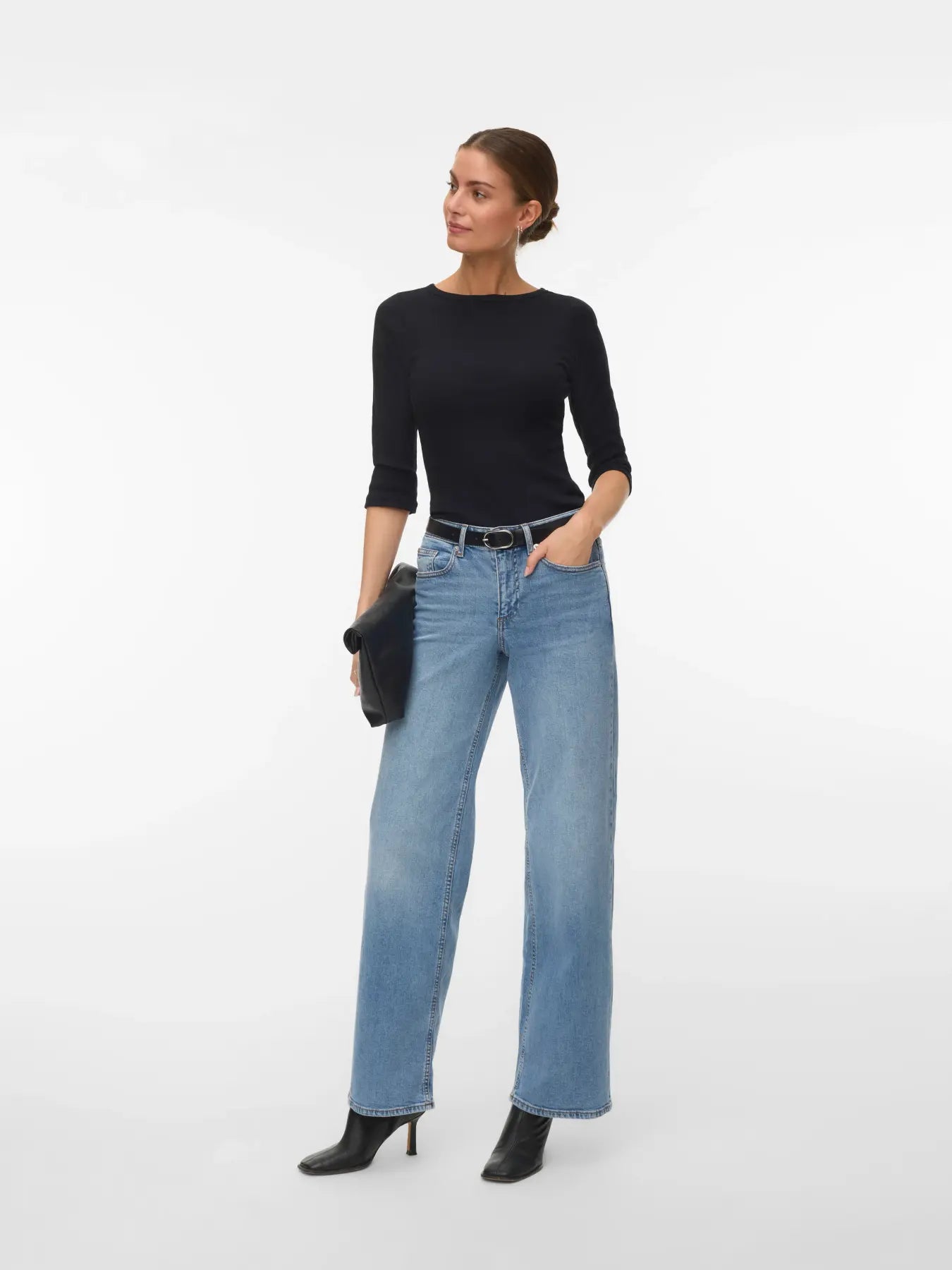 VM THEA 3/4 SLEEVE BOATNECK TOP - BLACK