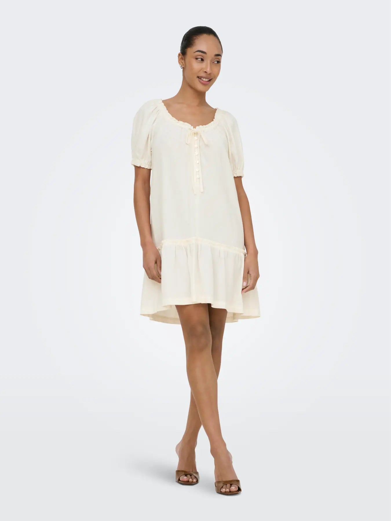 ONLY GOA LINEN DRESS - CLOUD DANCER