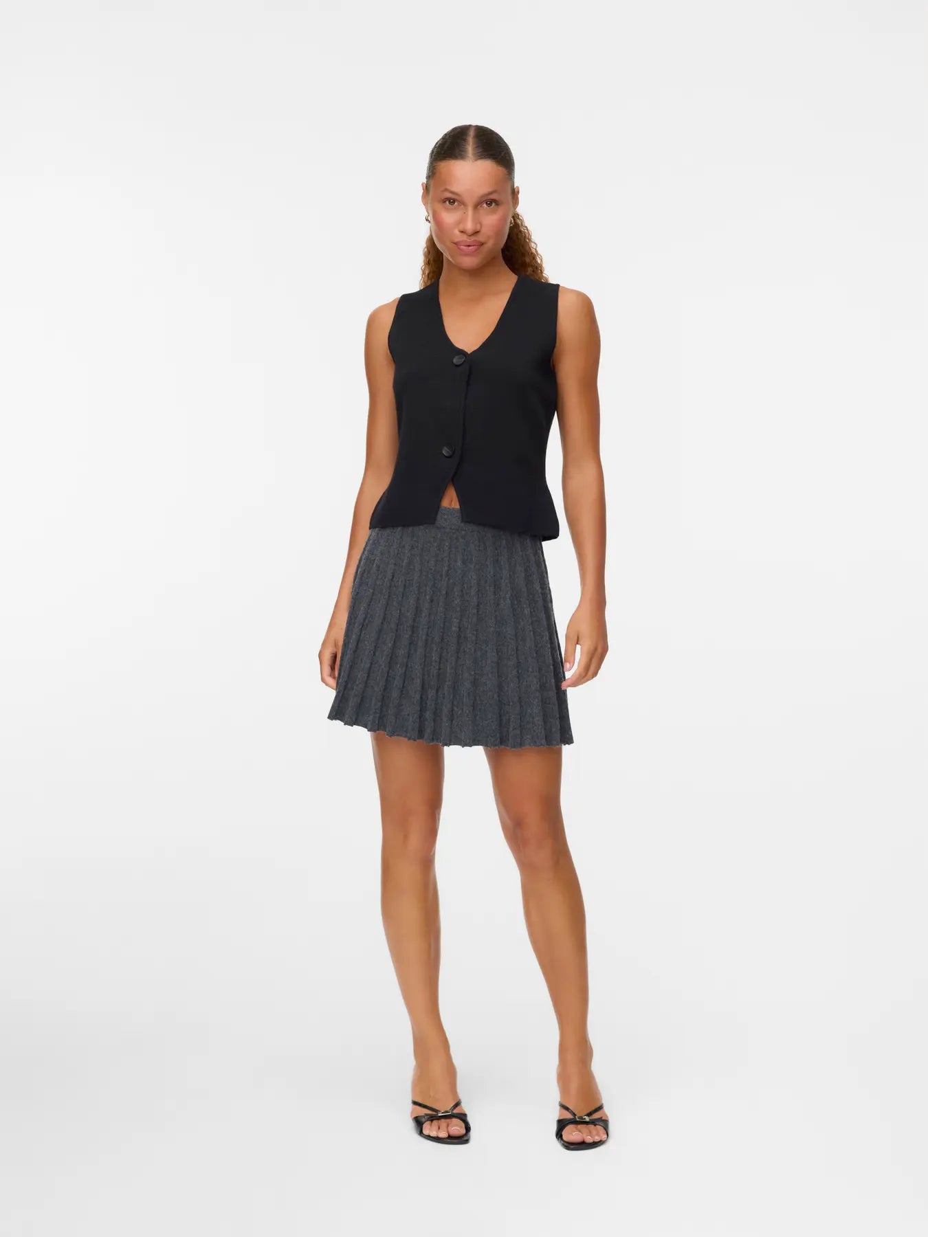VM MARINA KNIT PLEAT SKIRT - DARK GREY MELANGE
