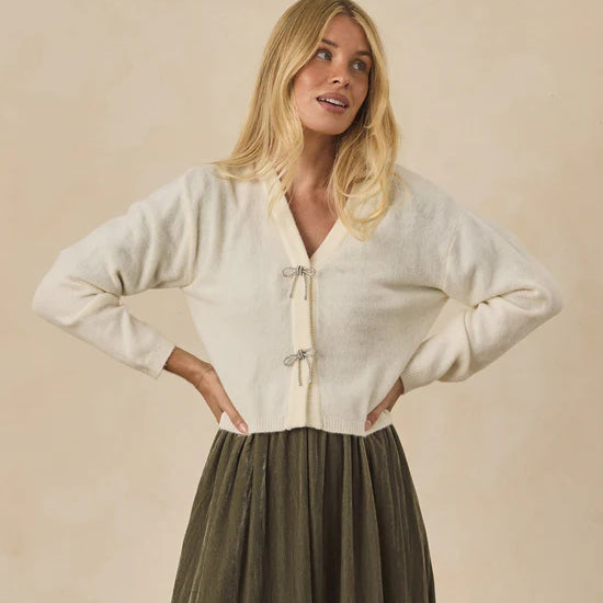 NORALEE BOW CARDIGAN - IVORY