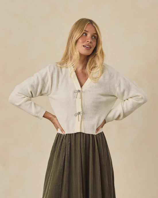 NORALEE BOW CARDIGAN - IVORY