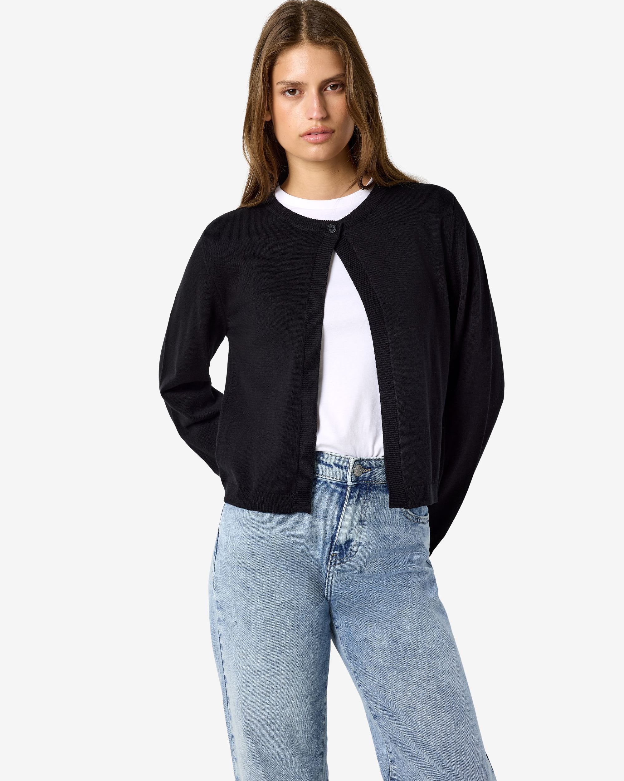 NM MAYSA LS O NECK CARDIGAN - BLACK