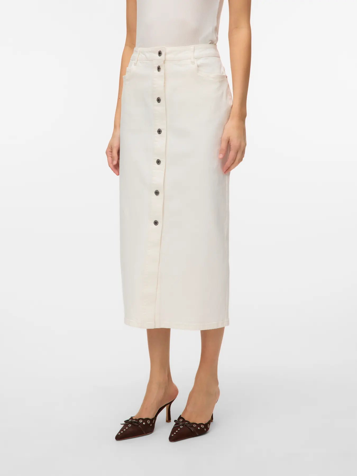 VM WILD ALVIDA BUTTON MIDI SKIRT - SNOW WHITE