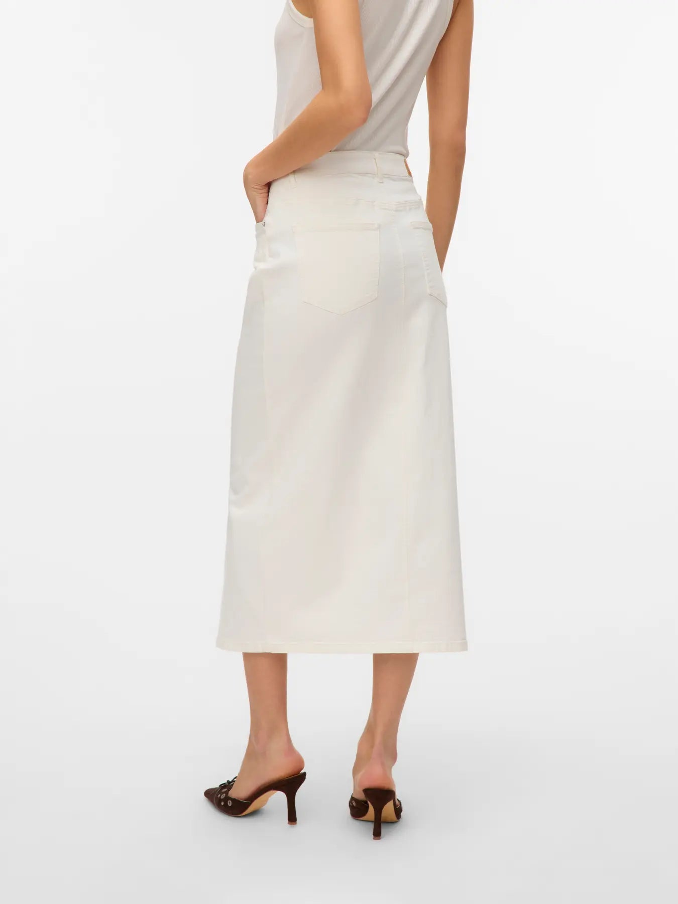 VM WILD ALVIDA BUTTON MIDI SKIRT - SNOW WHITE