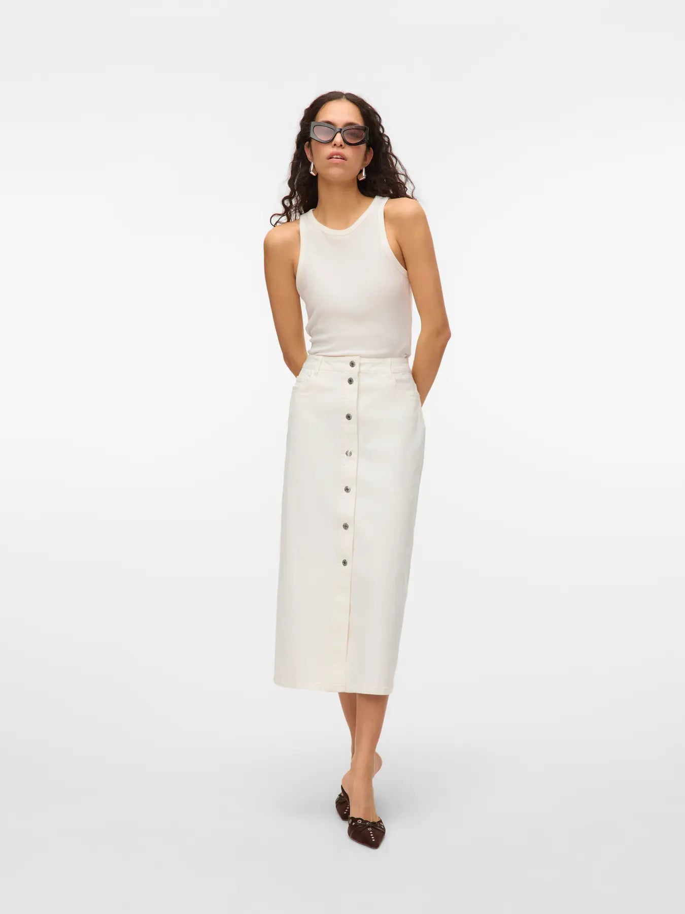 VM WILD ALVIDA BUTTON MIDI SKIRT - SNOW WHITE