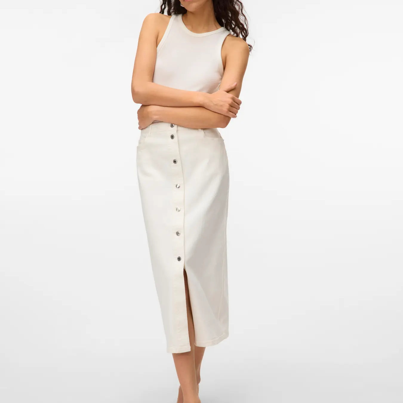 VM WILD ALVIDA BUTTON MIDI SKIRT - SNOW WHITE