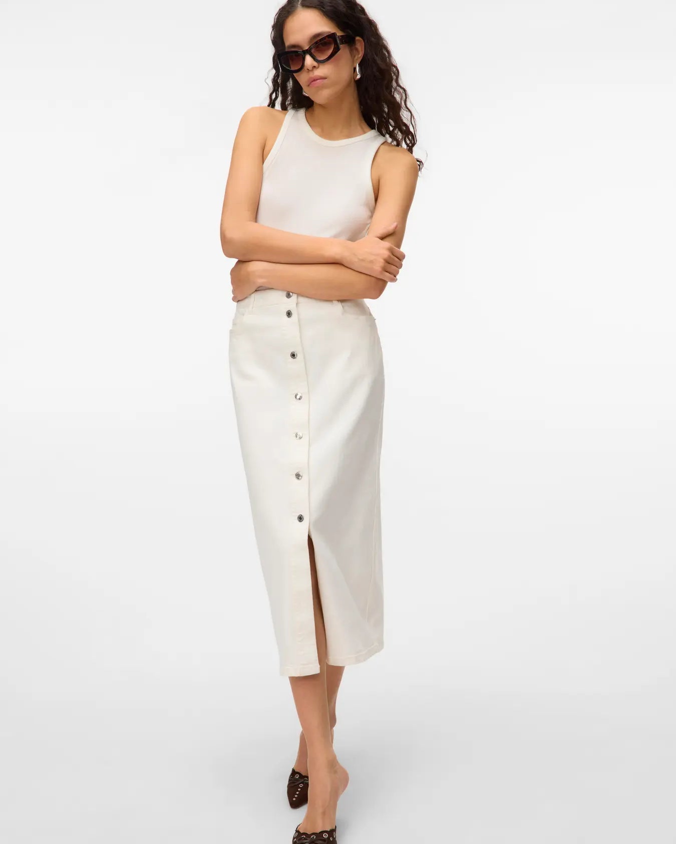 VM WILD ALVIDA BUTTON MIDI SKIRT - SNOW WHITE