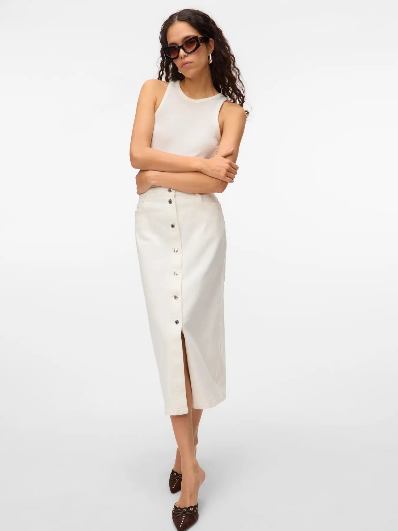 VM WILD ALVIDA BUTTON MIDI SKIRT - SNOW WHITE