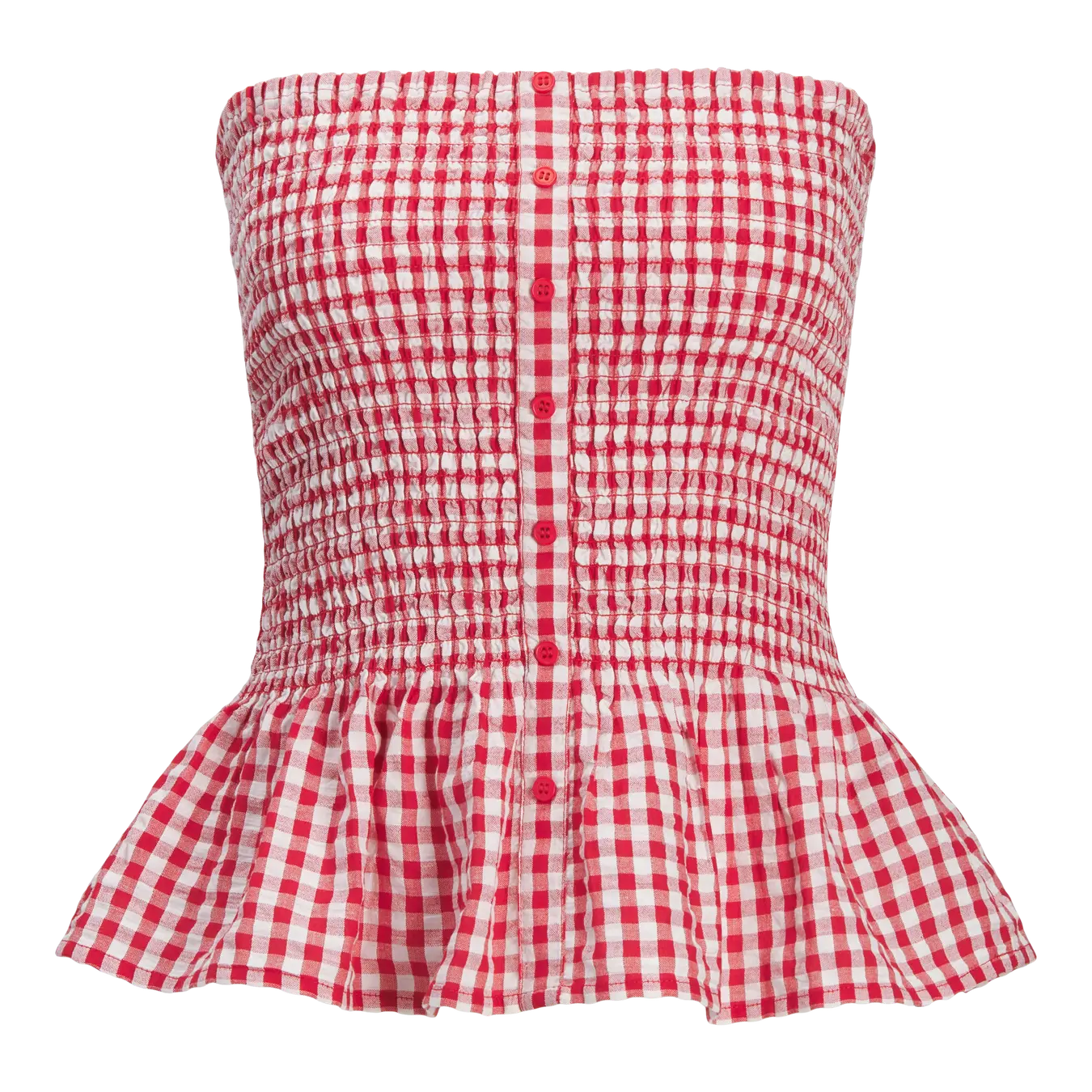 JJXX PETRA SEERSUCKER SMOCK TUBE TOP - RACING RED GINGHAM