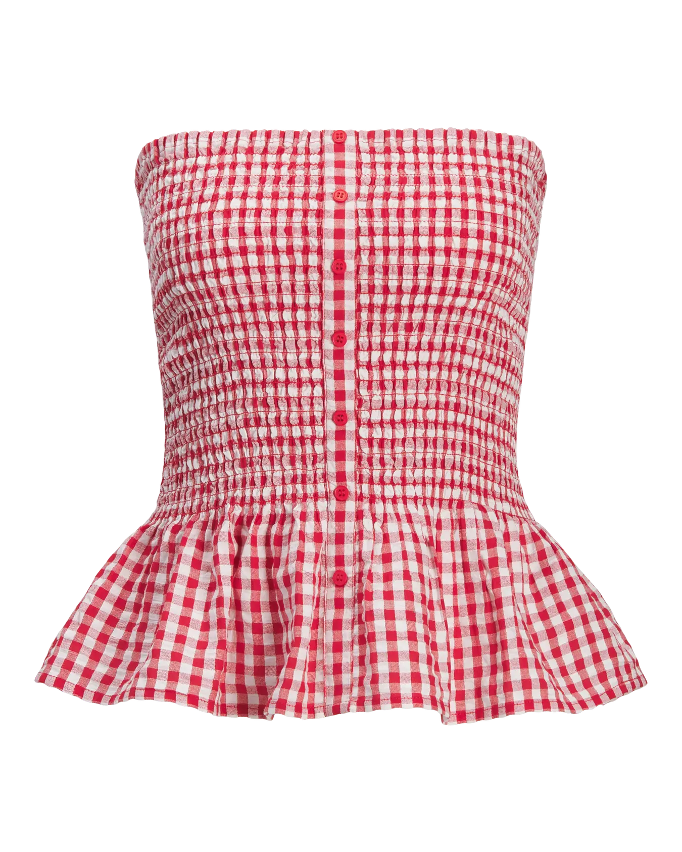 JJXX PETRA SEERSUCKER SMOCK TUBE TOP - RACING RED GINGHAM