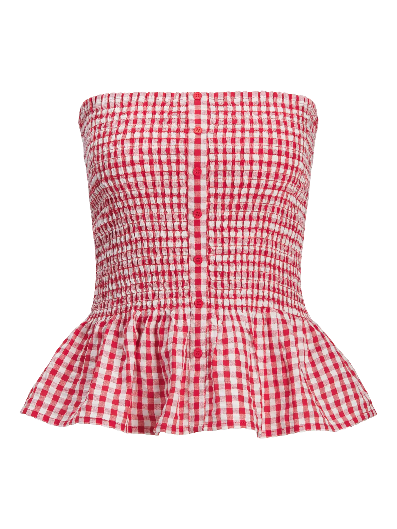 JJXX PETRA SEERSUCKER SMOCK TUBE TOP - RACING RED GINGHAM