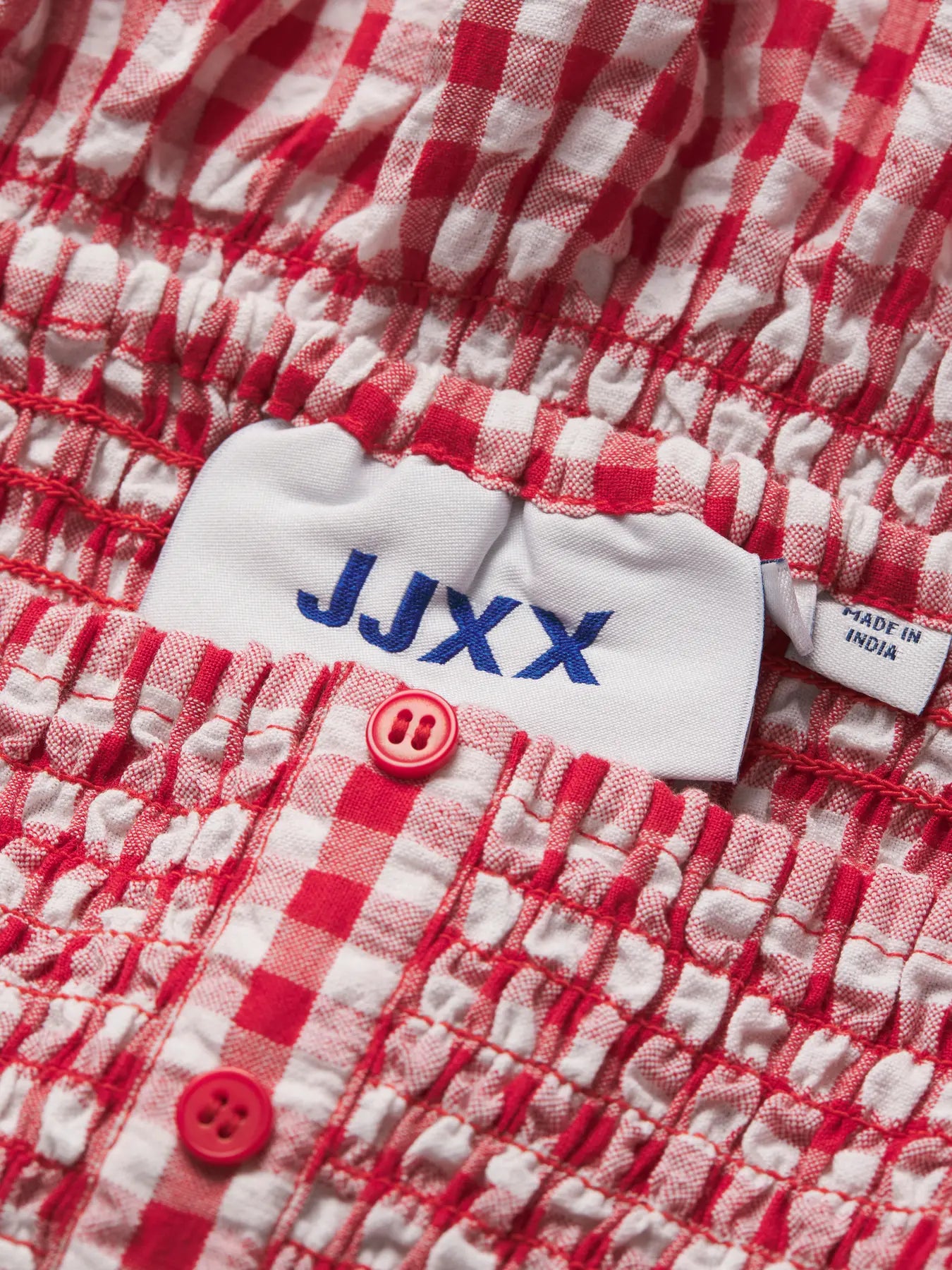 JJXX PETRA SEERSUCKER SMOCK TUBE TOP - RACING RED GINGHAM