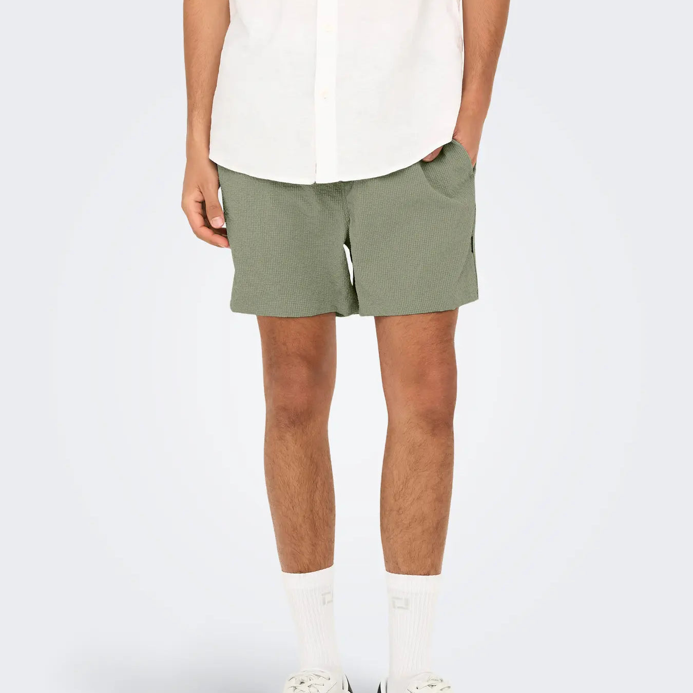 ONLY + SONS STED TEXTURED SWIM SHORTS - SEAGRASS