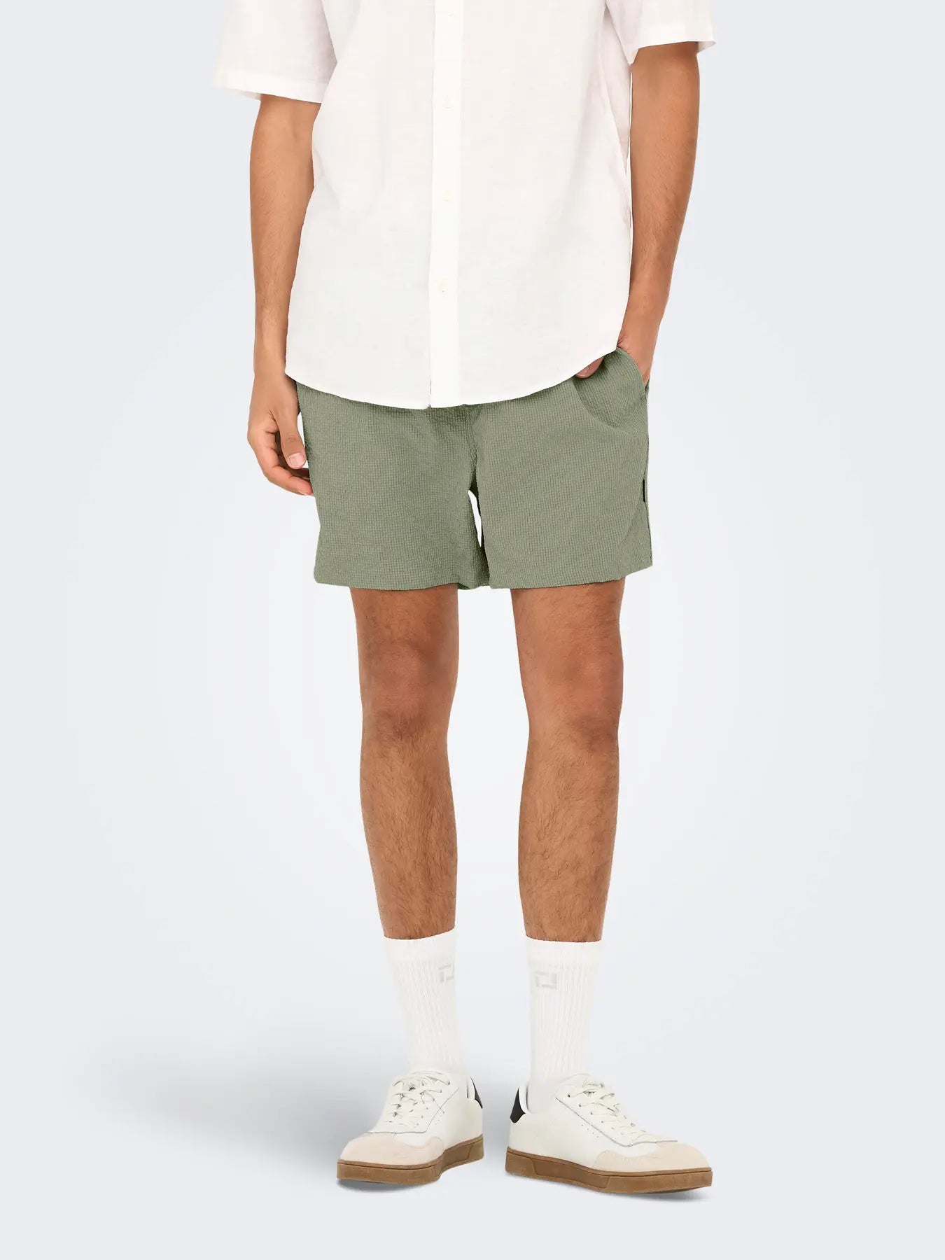 ONLY + SONS STED TEXTURED SWIM SHORTS - SEAGRASS