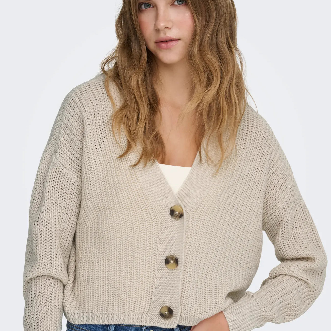 VM CAROL V NECK CARDIGAN - PUMICE STONE