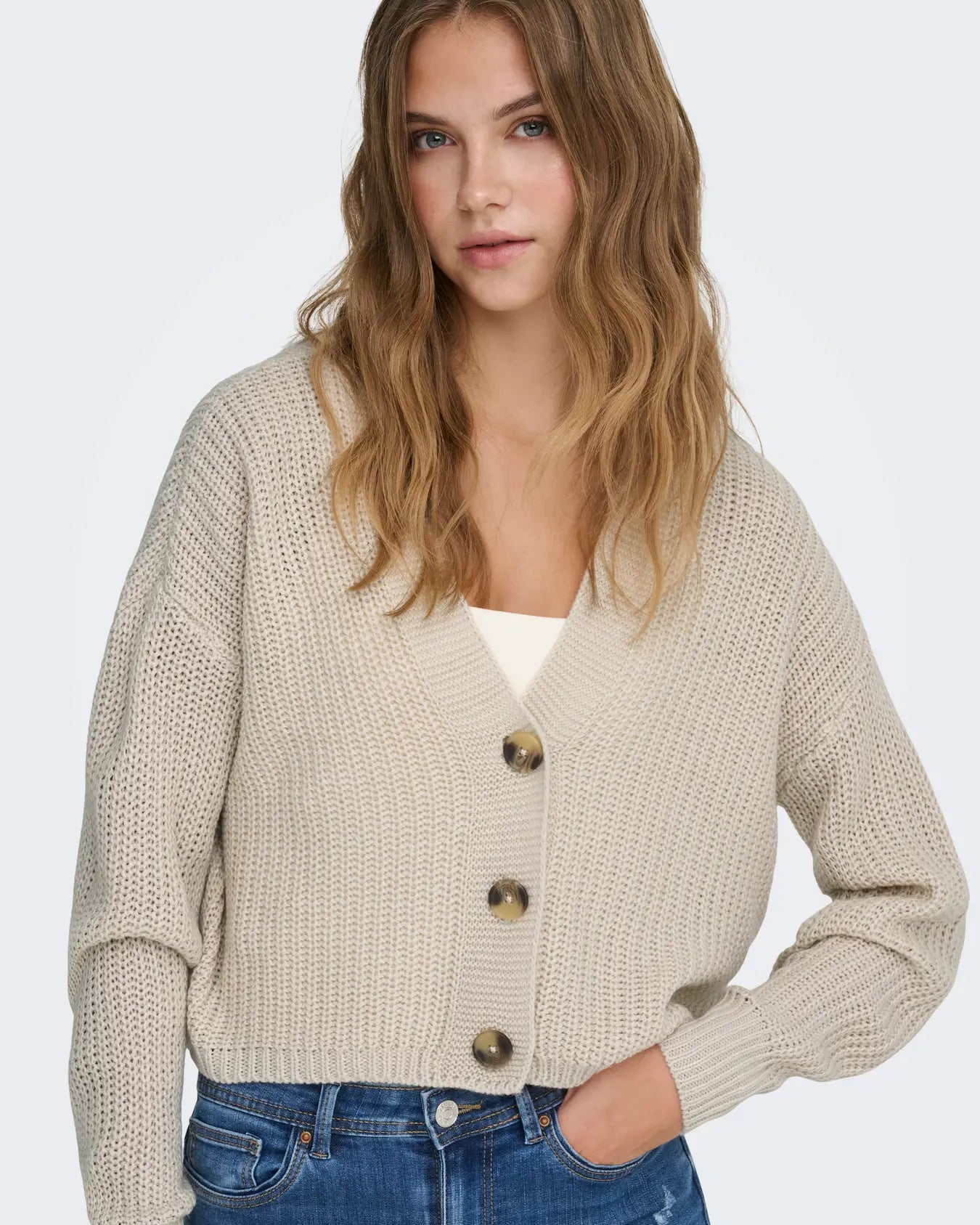 VM CAROL V NECK CARDIGAN - PUMICE STONE