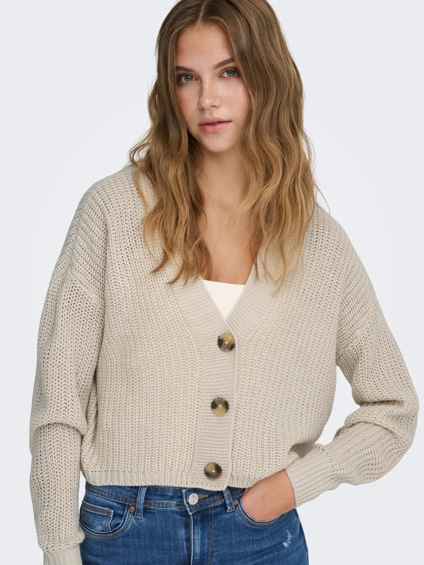 VM CAROL V NECK CARDIGAN - PUMICE STONE