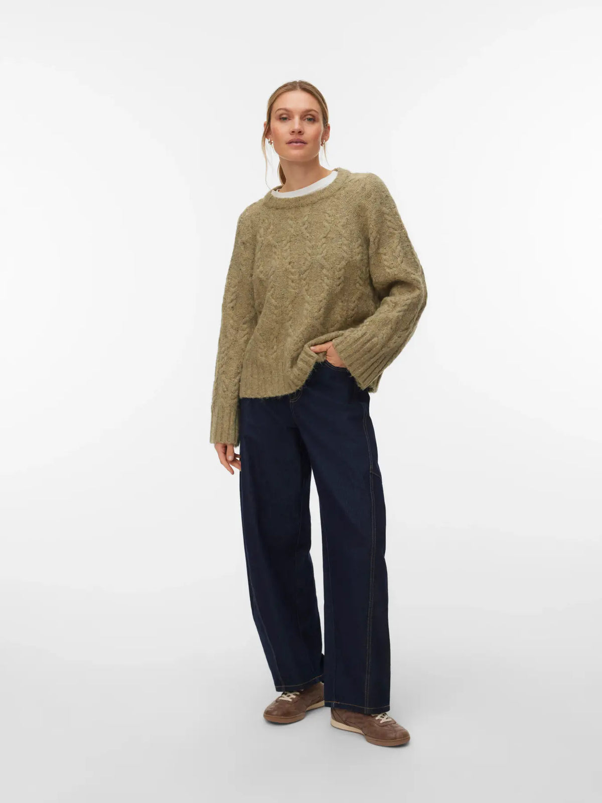 VM INGRID CABLE KNIT PULLOVER - OIL GREEN