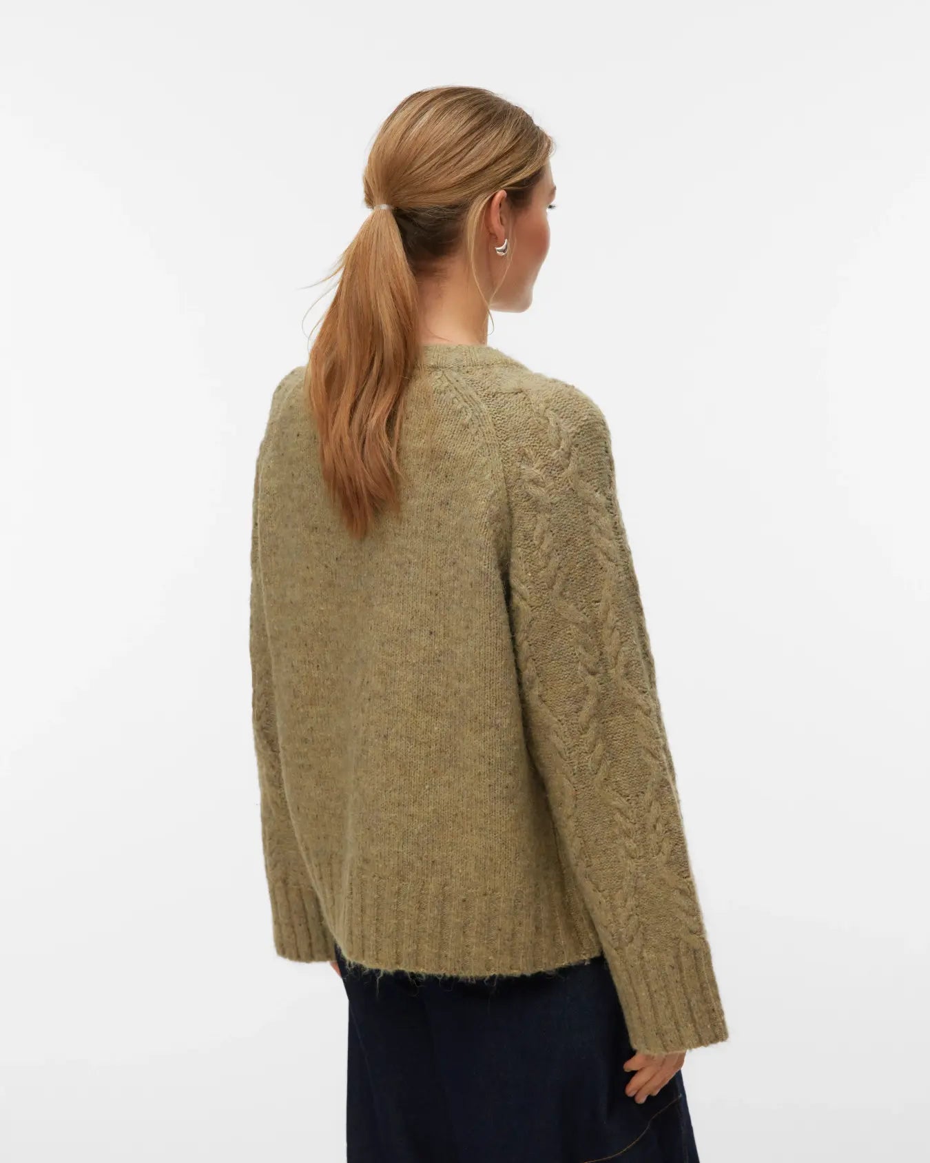 VM INGRID CABLE KNIT PULLOVER - OIL GREEN