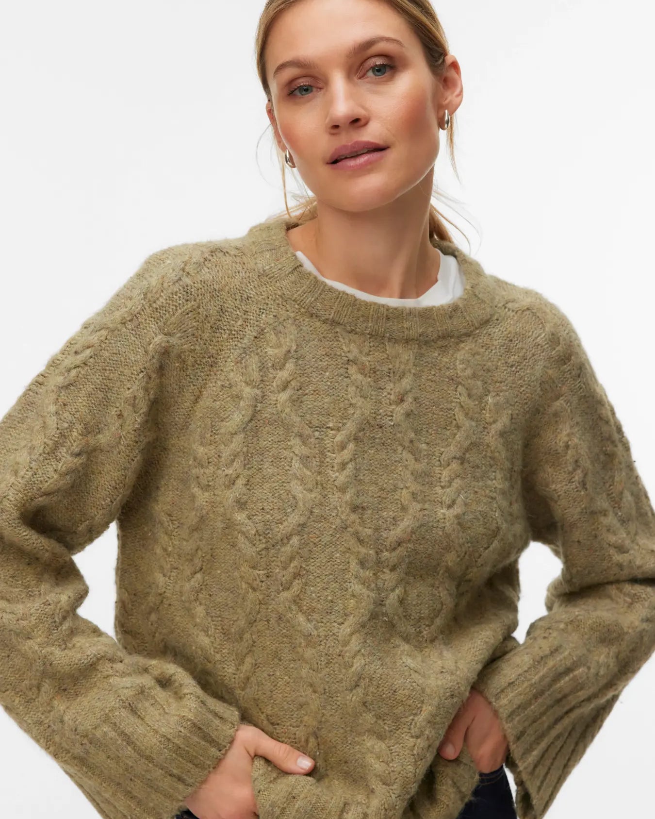 VM INGRID CABLE KNIT PULLOVER - OIL GREEN