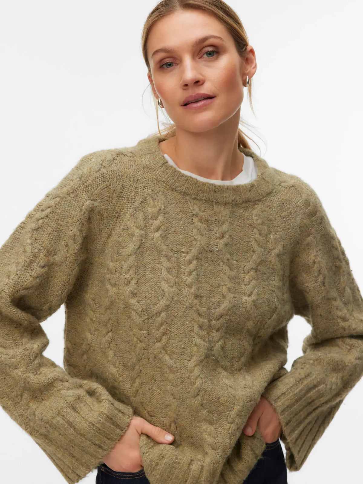 VM INGRID CABLE KNIT PULLOVER - OIL GREEN