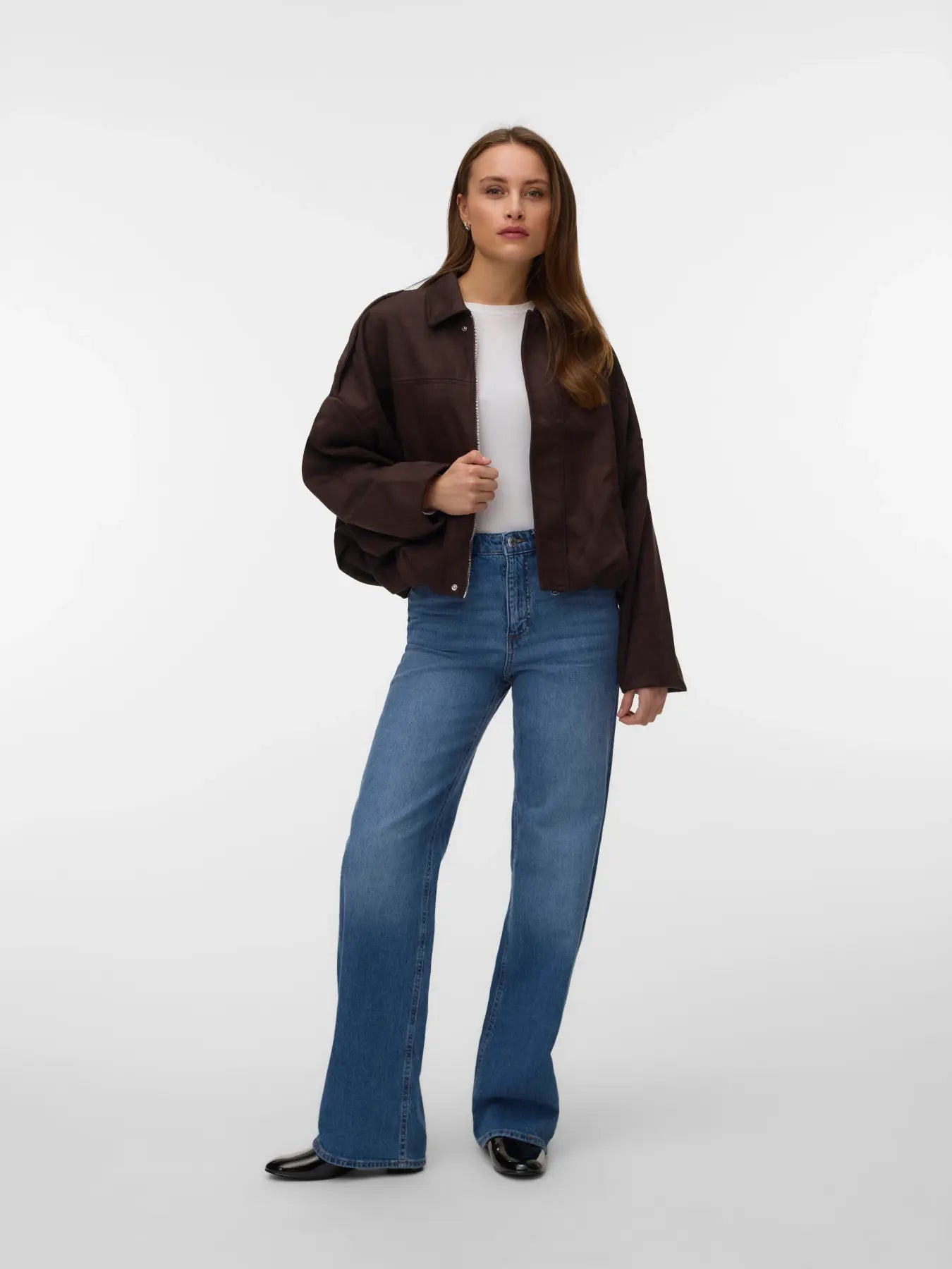 VM HAZEL FAUX SUEDE BOMBER JACKET - CHOCOLATE TORTE