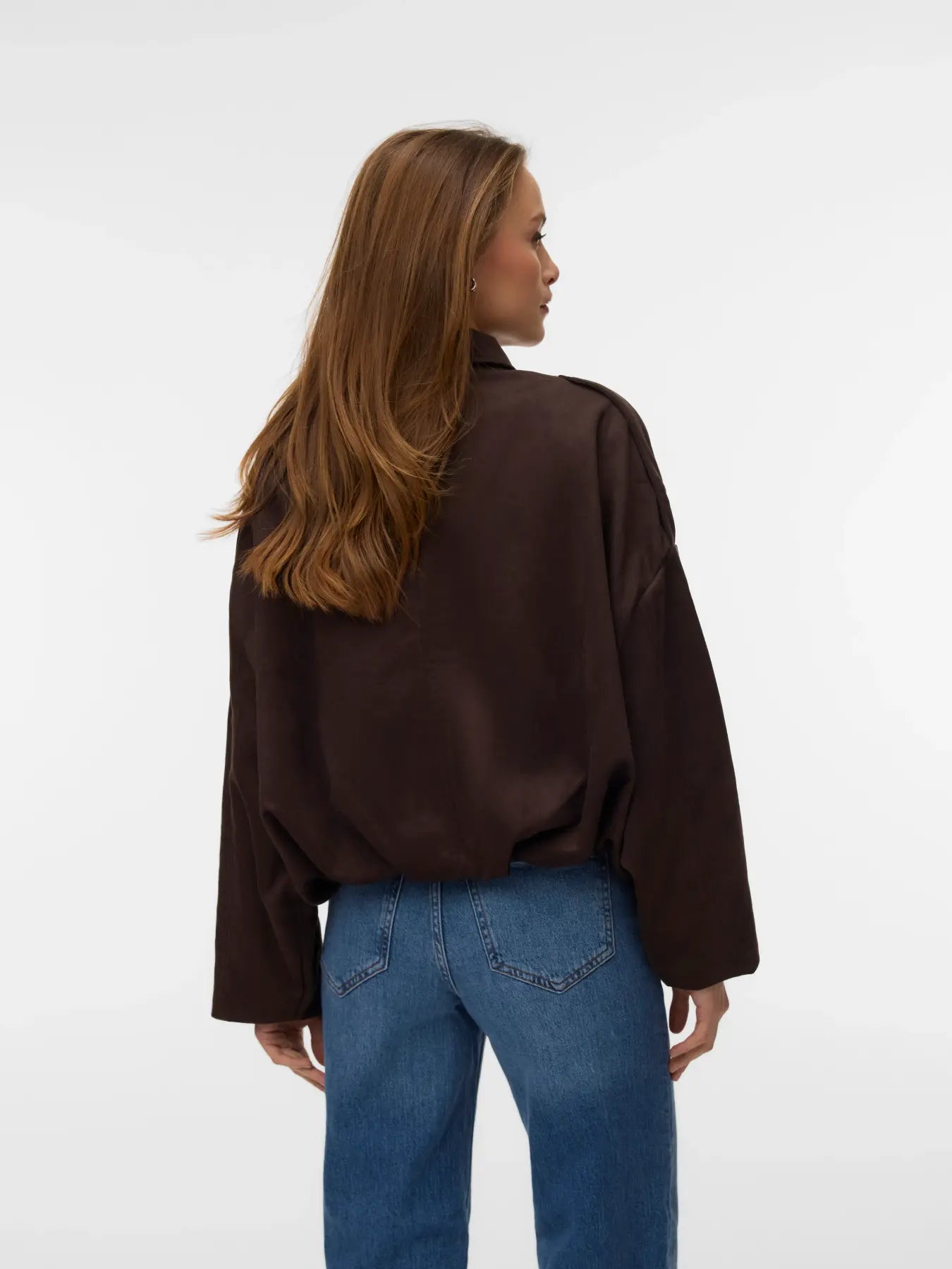 VM HAZEL FAUX SUEDE BOMBER JACKET - CHOCOLATE TORTE