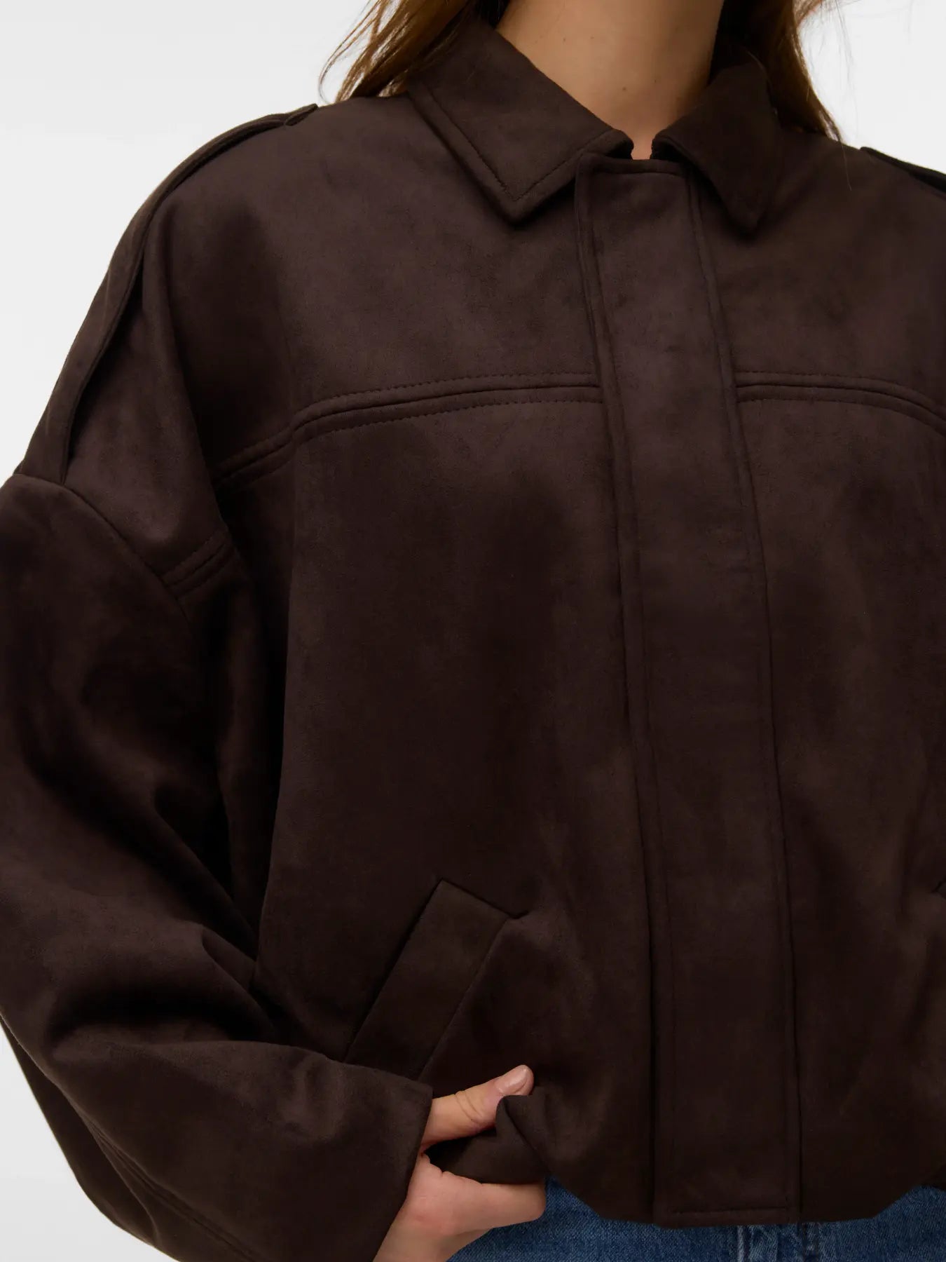 VM HAZEL FAUX SUEDE BOMBER JACKET - CHOCOLATE TORTE