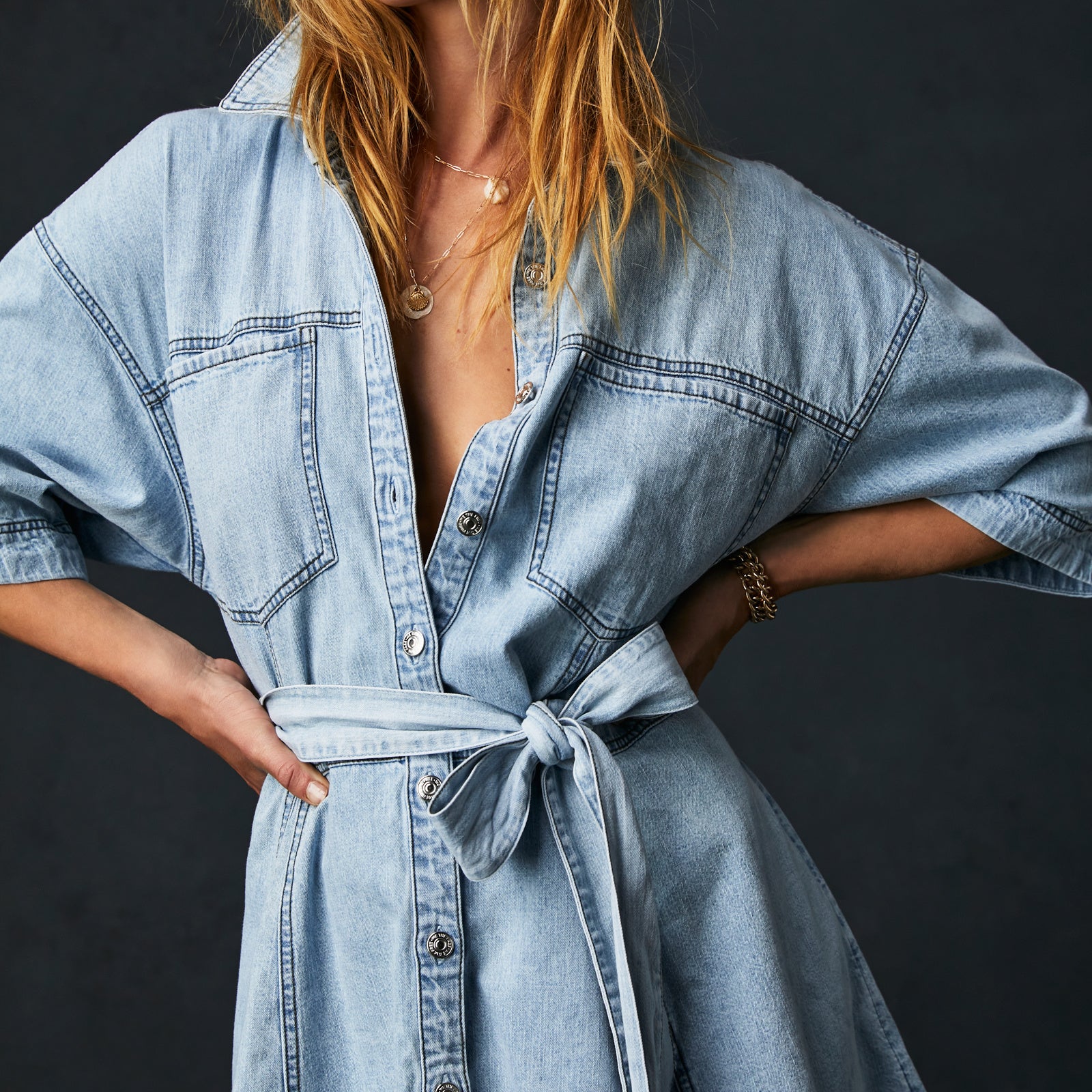 FREE PEOPLE JENNY DENIM TUNIC DRESS - LIGHT INDIGO