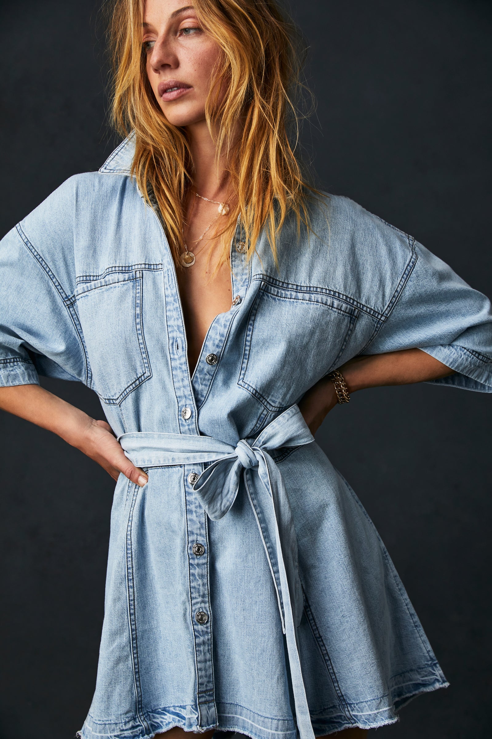 FREE PEOPLE JENNY DENIM TUNIC DRESS - LIGHT INDIGO