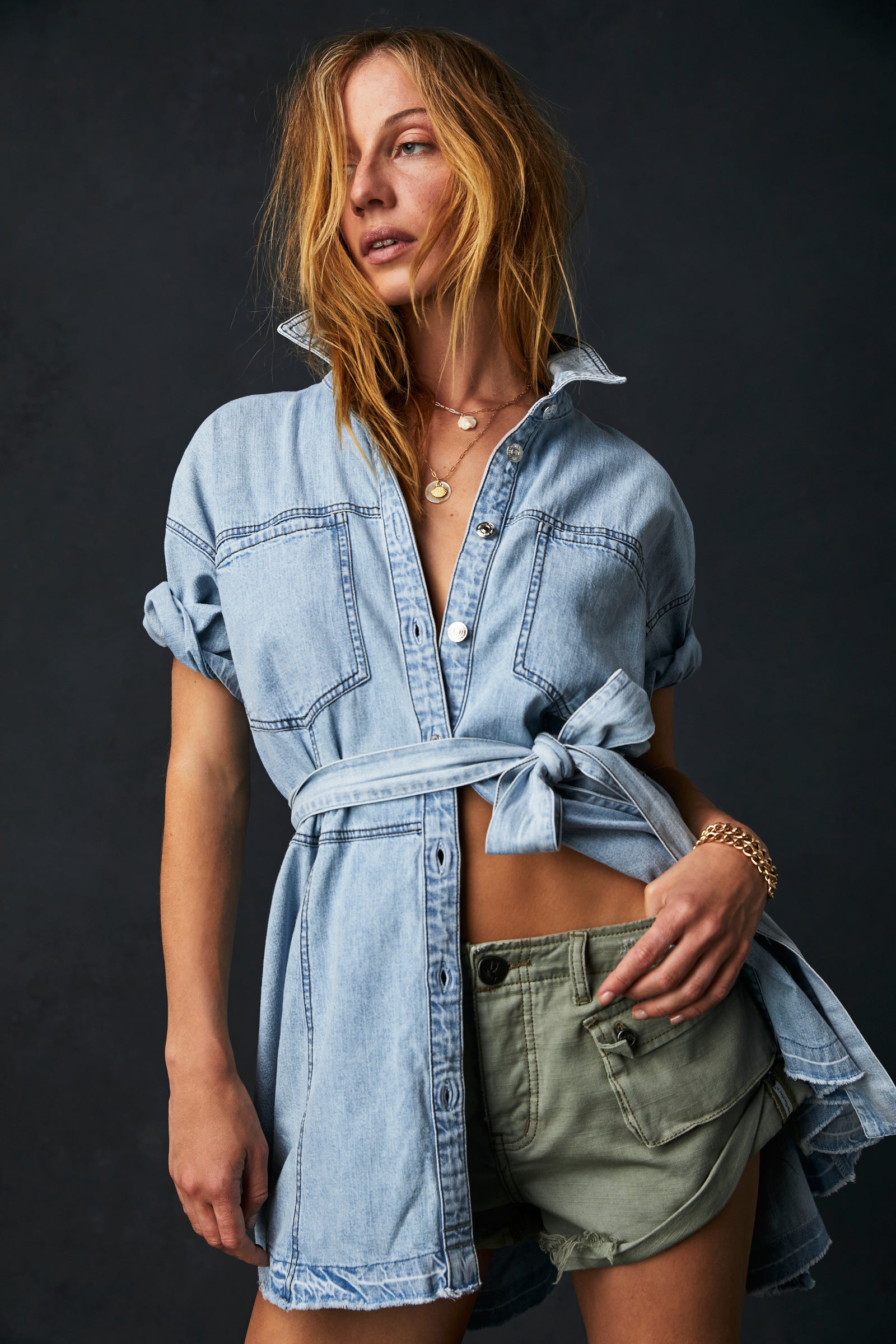 FREE PEOPLE JENNY DENIM TUNIC DRESS - LIGHT INDIGO