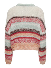 ALYSSA O NECK KNIT SWEATER - AQUA GREY STRIPES