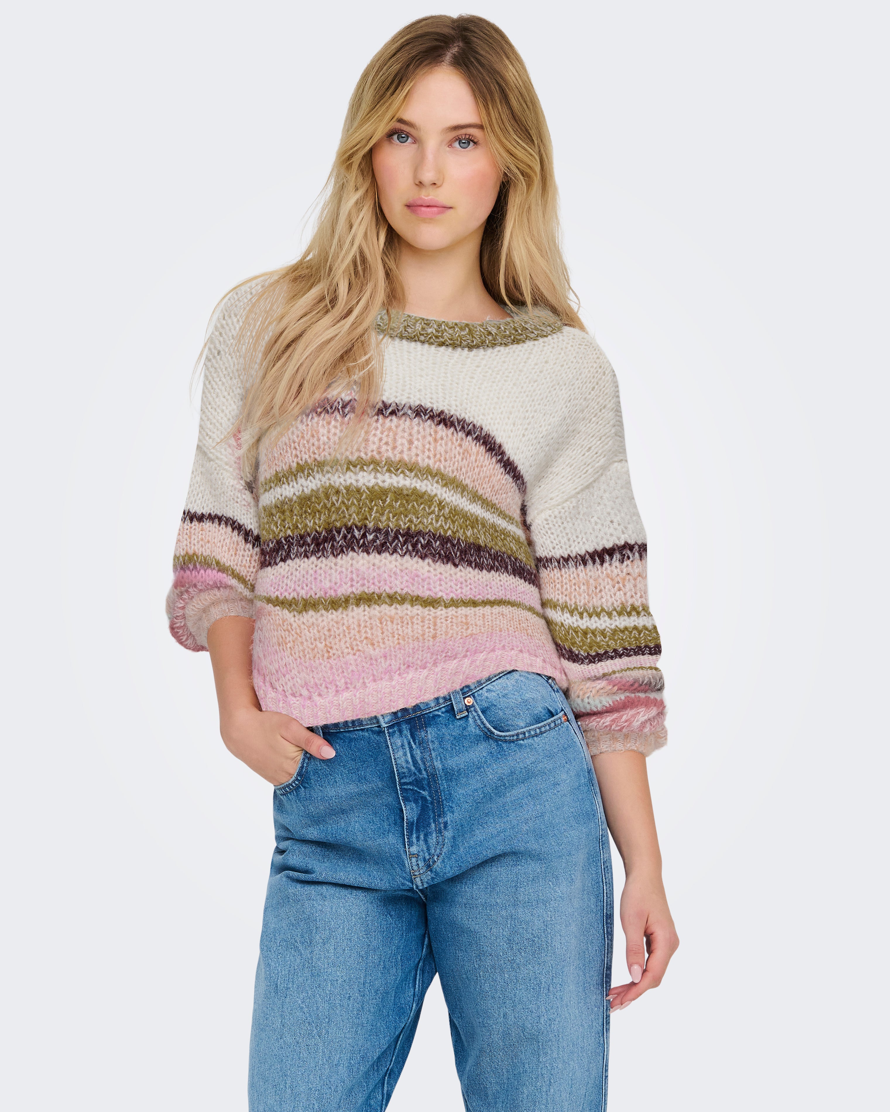 ALYSSA O NECK KNIT SWEATER - WHITECAP GREY
