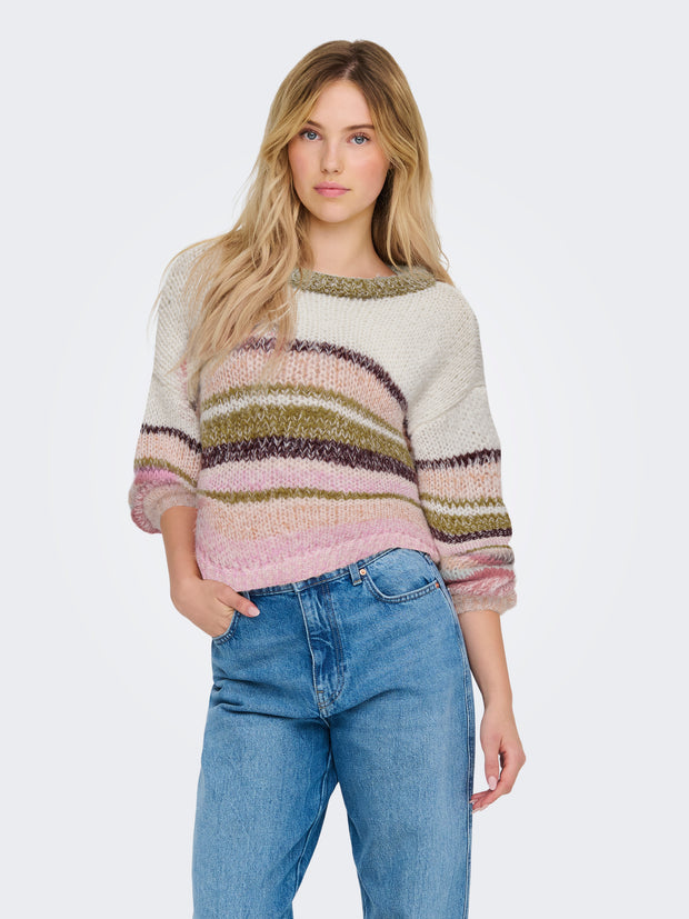 ALYSSA O NECK KNIT SWEATER - WHITECAP GREY