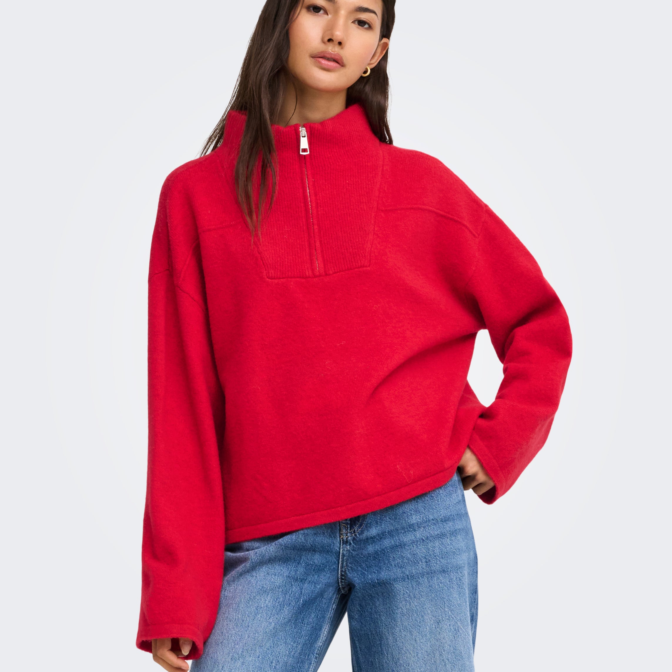 ONLY CLARA LS KNIT HALFZIP PULLOVER - CHERRY