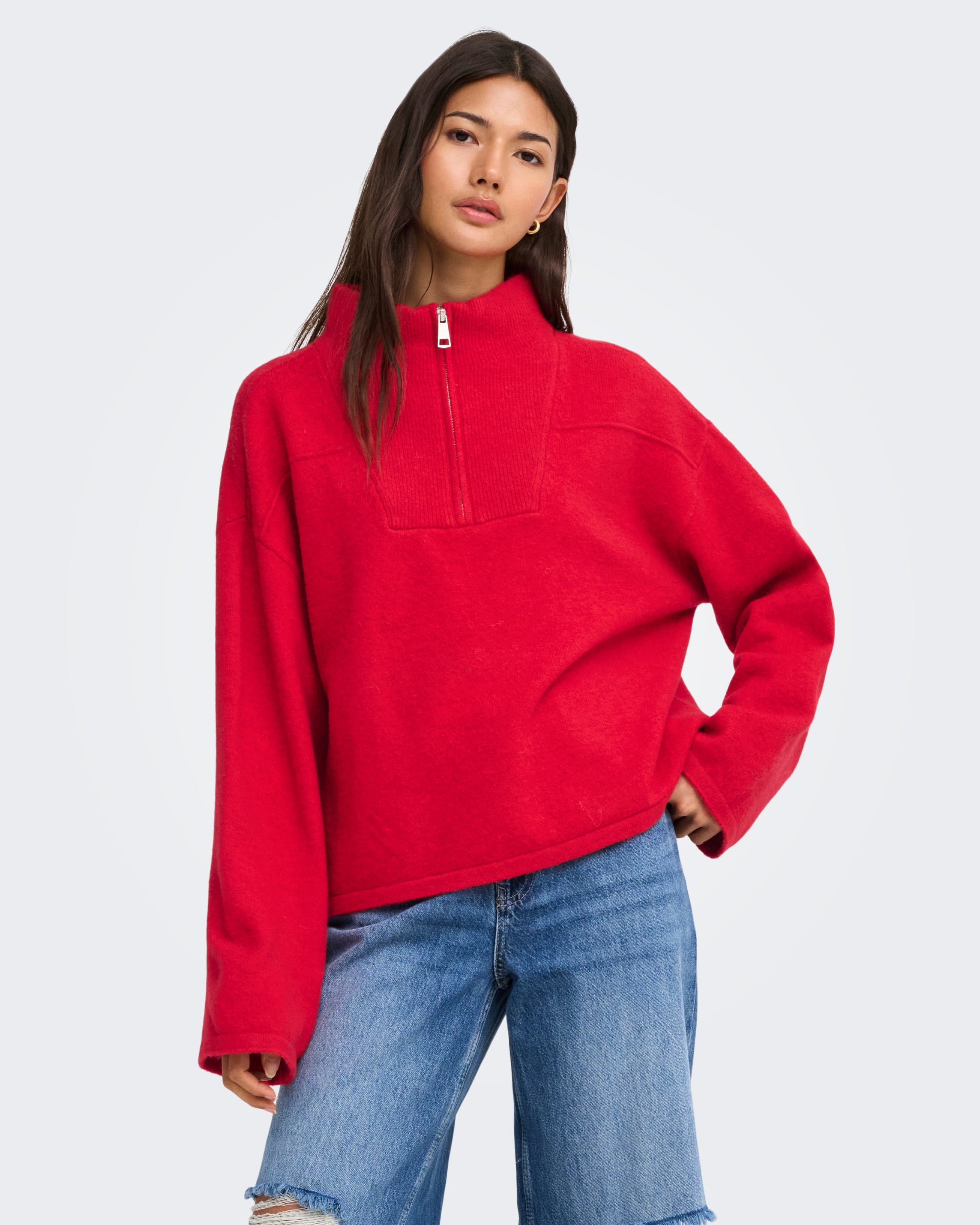 ONLY CLARA LS KNIT HALFZIP PULLOVER - CHERRY