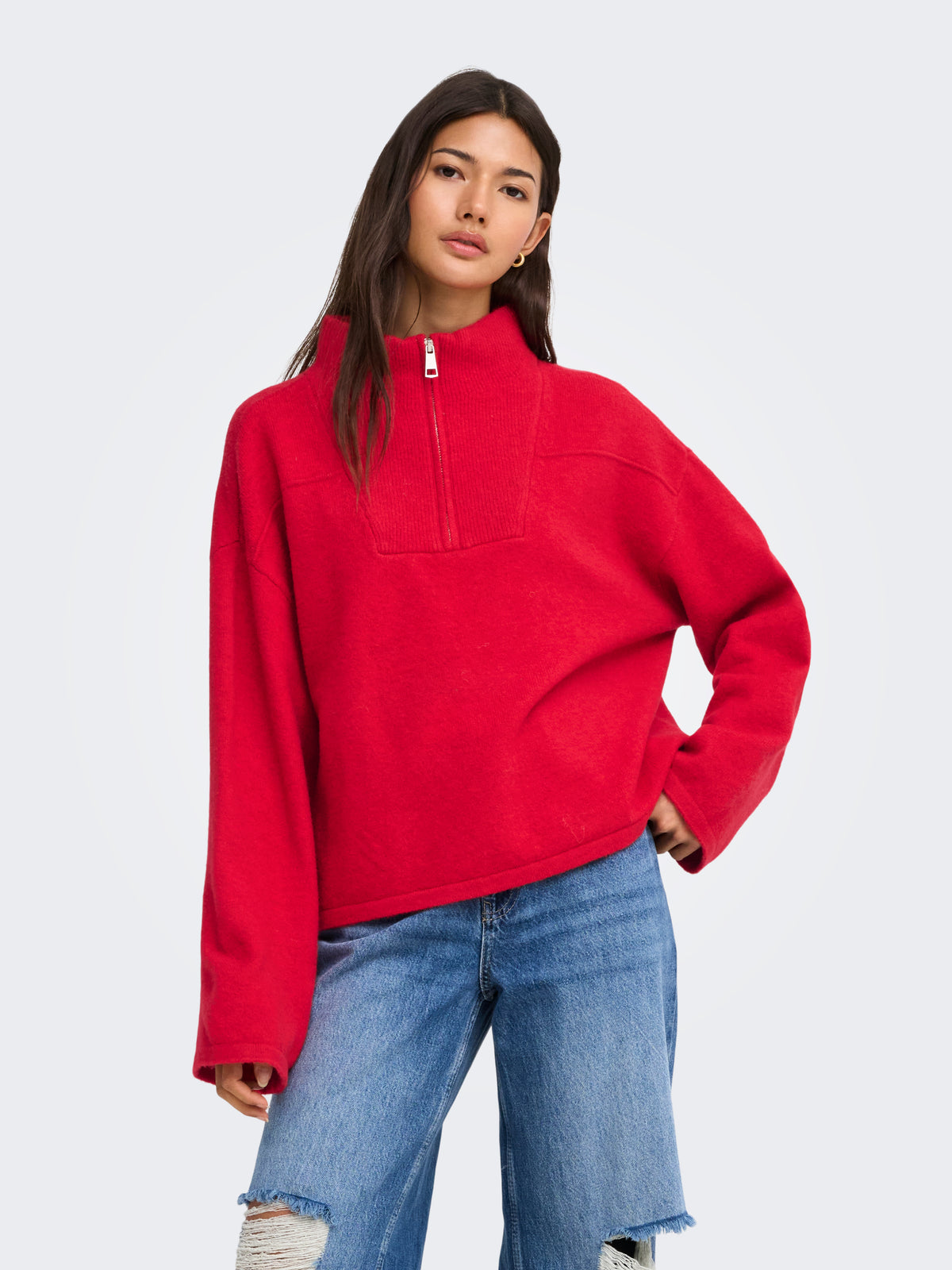 ONLY CLARA LS KNIT HALFZIP PULLOVER - CHERRY