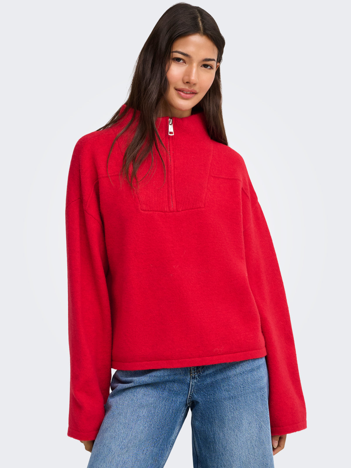ONLY CLARA LS KNIT HALFZIP PULLOVER - CHERRY