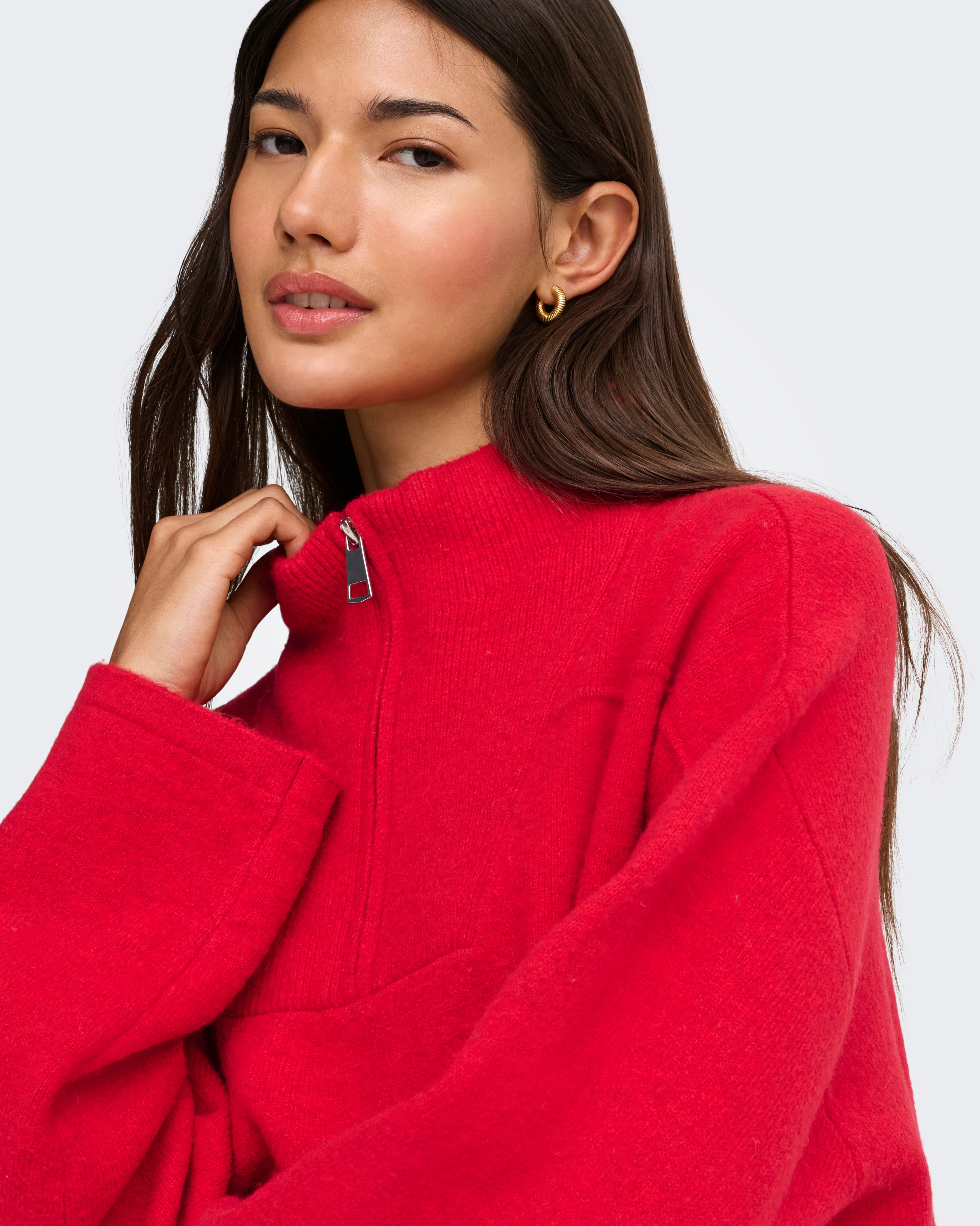 ONLY CLARA LS KNIT HALFZIP PULLOVER - CHERRY