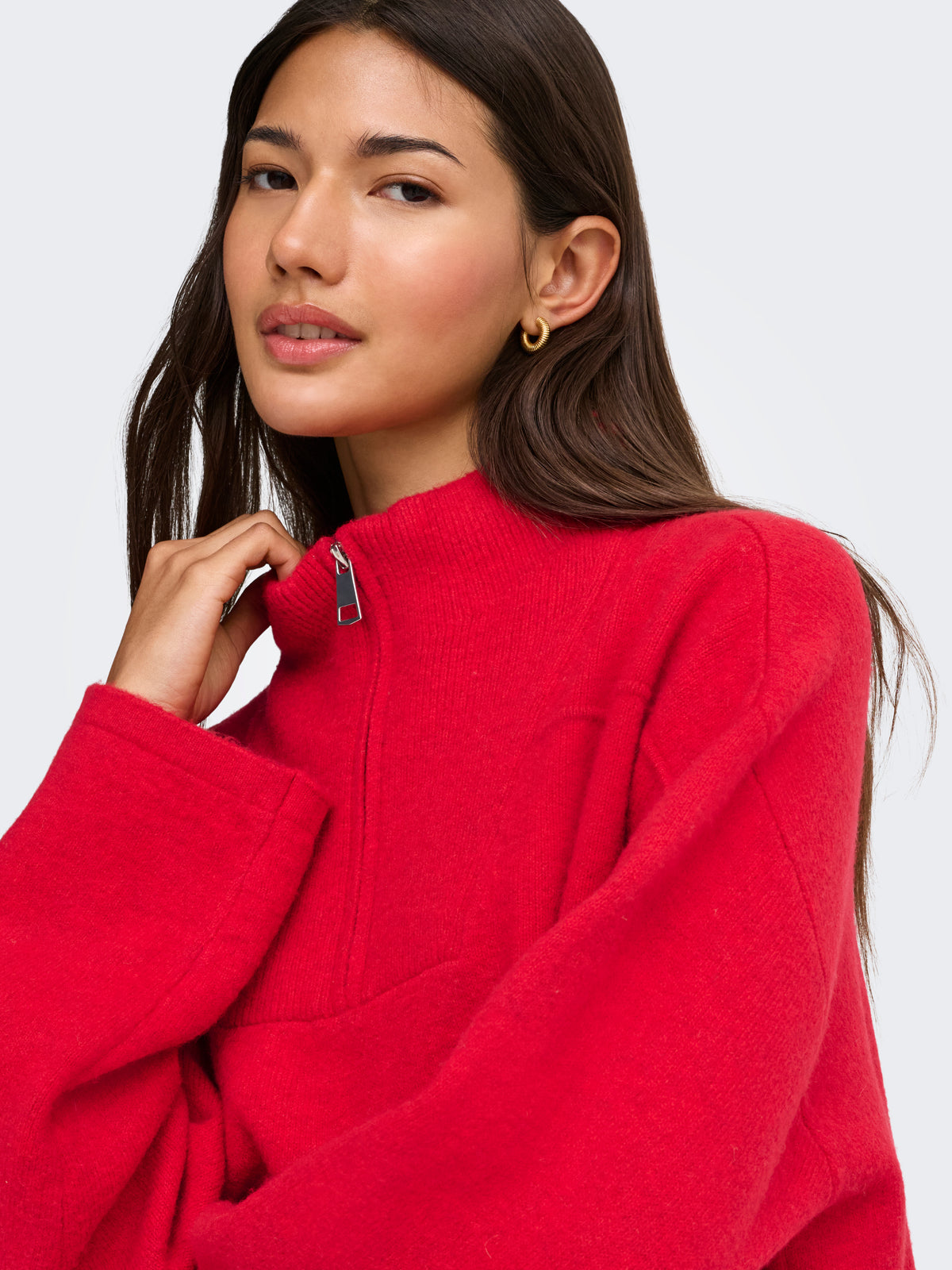 ONLY CLARA LS KNIT HALFZIP PULLOVER - CHERRY