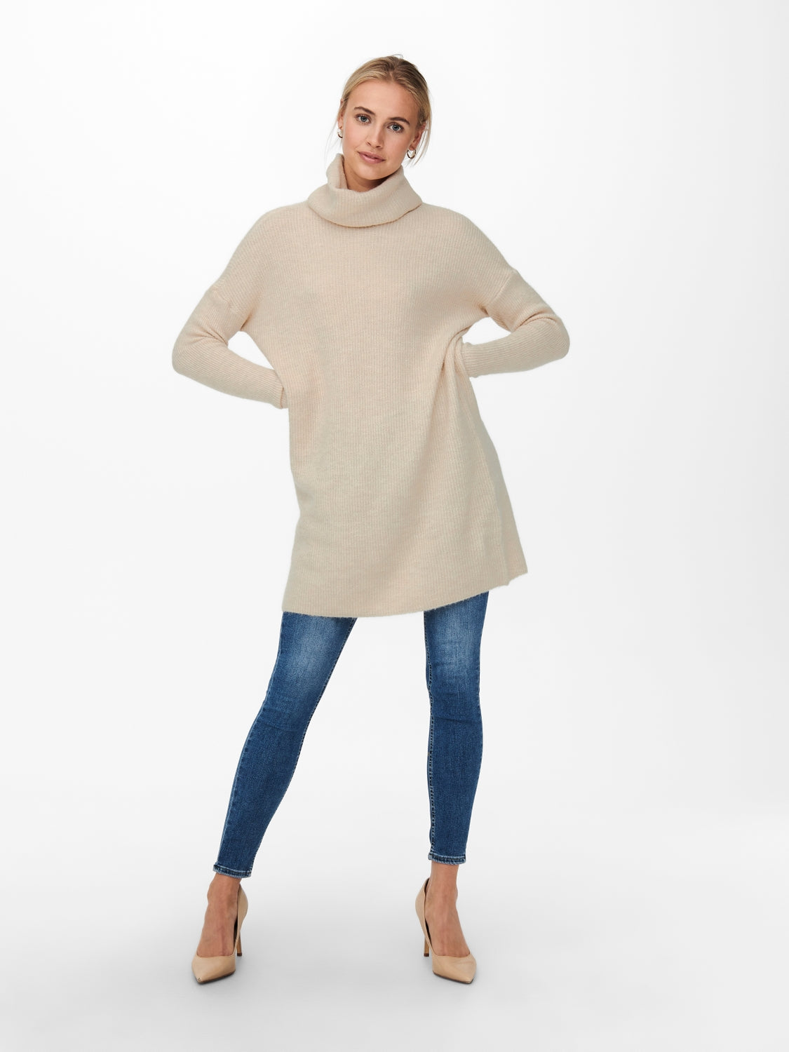 JANA COWLNECK SWEATER DRESS - WHITECAP