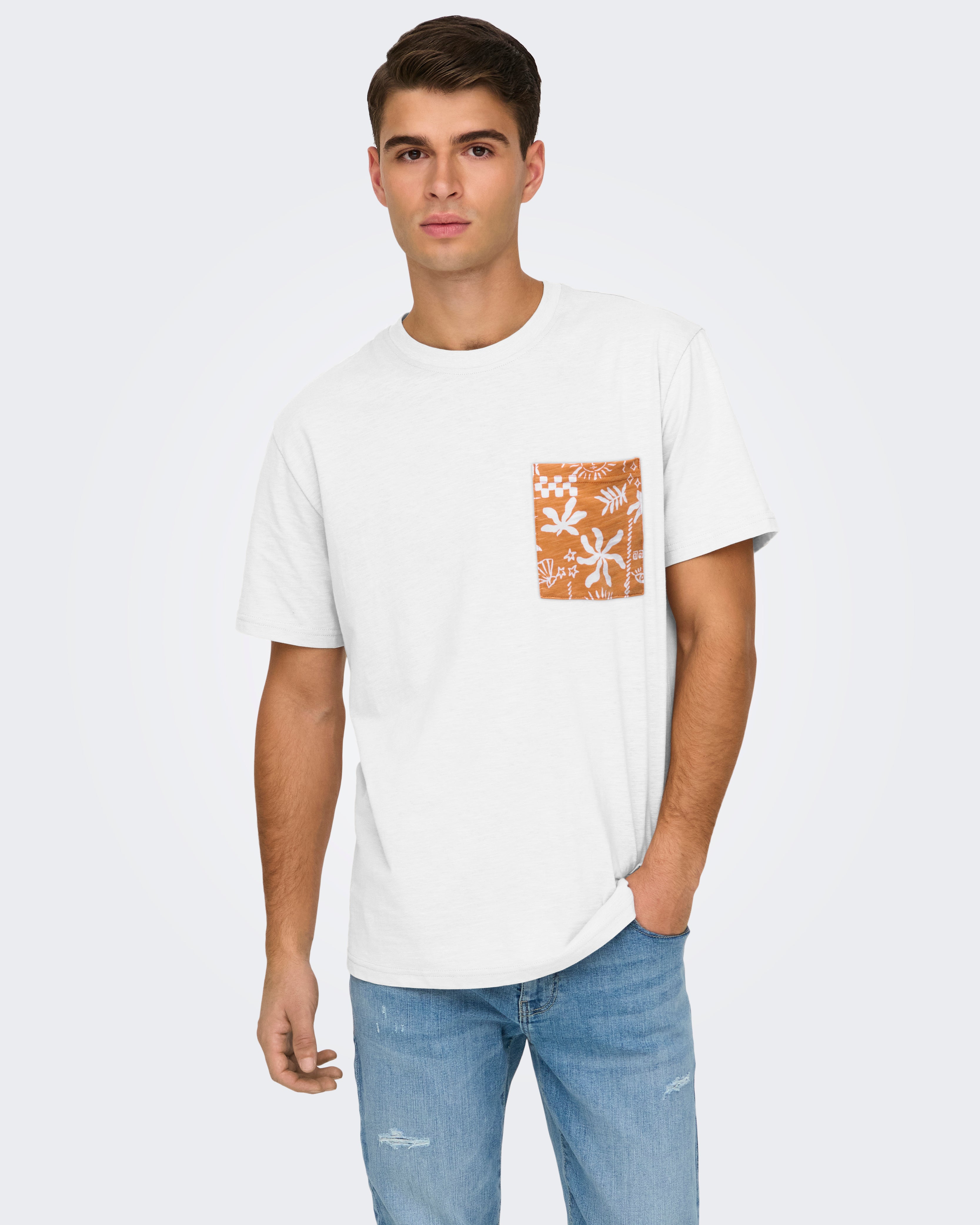 ONLY + SONS SPERRY POCKET TEE - BRIGHT WHITE