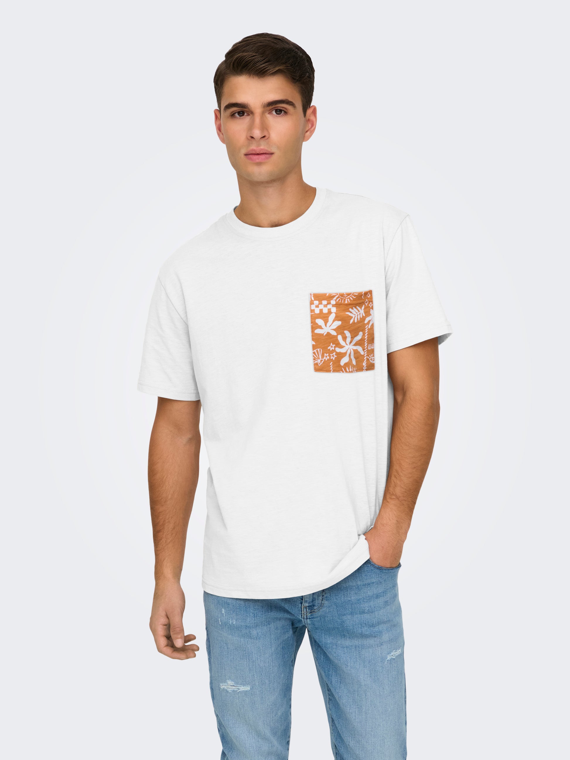 ONLY + SONS SPERRY POCKET TEE - BRIGHT WHITE