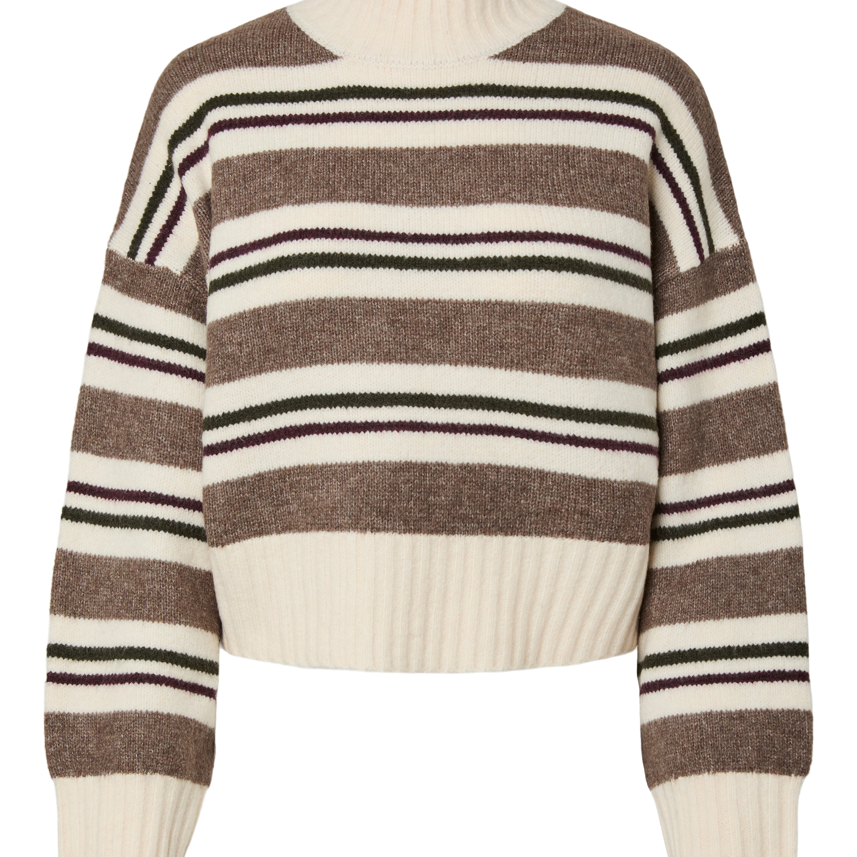 PIECES AICO HIGHNECK SHORT SWEATER - WHITECAP STRIPES